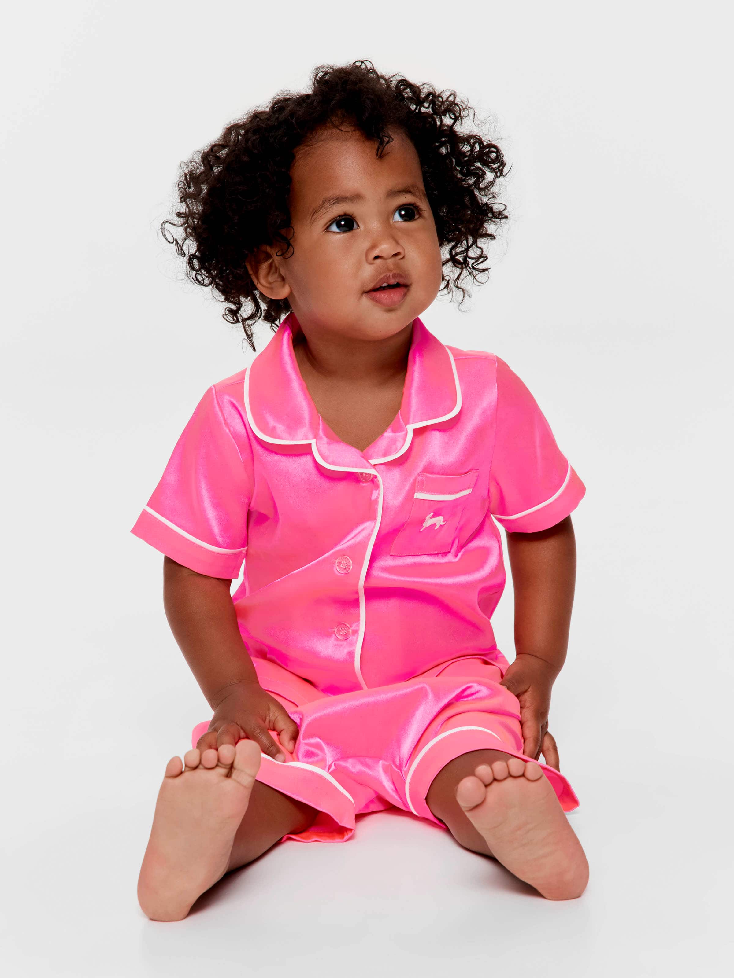 Baby Girl Fluro Pink Satin Boxed Shortie Pj Set