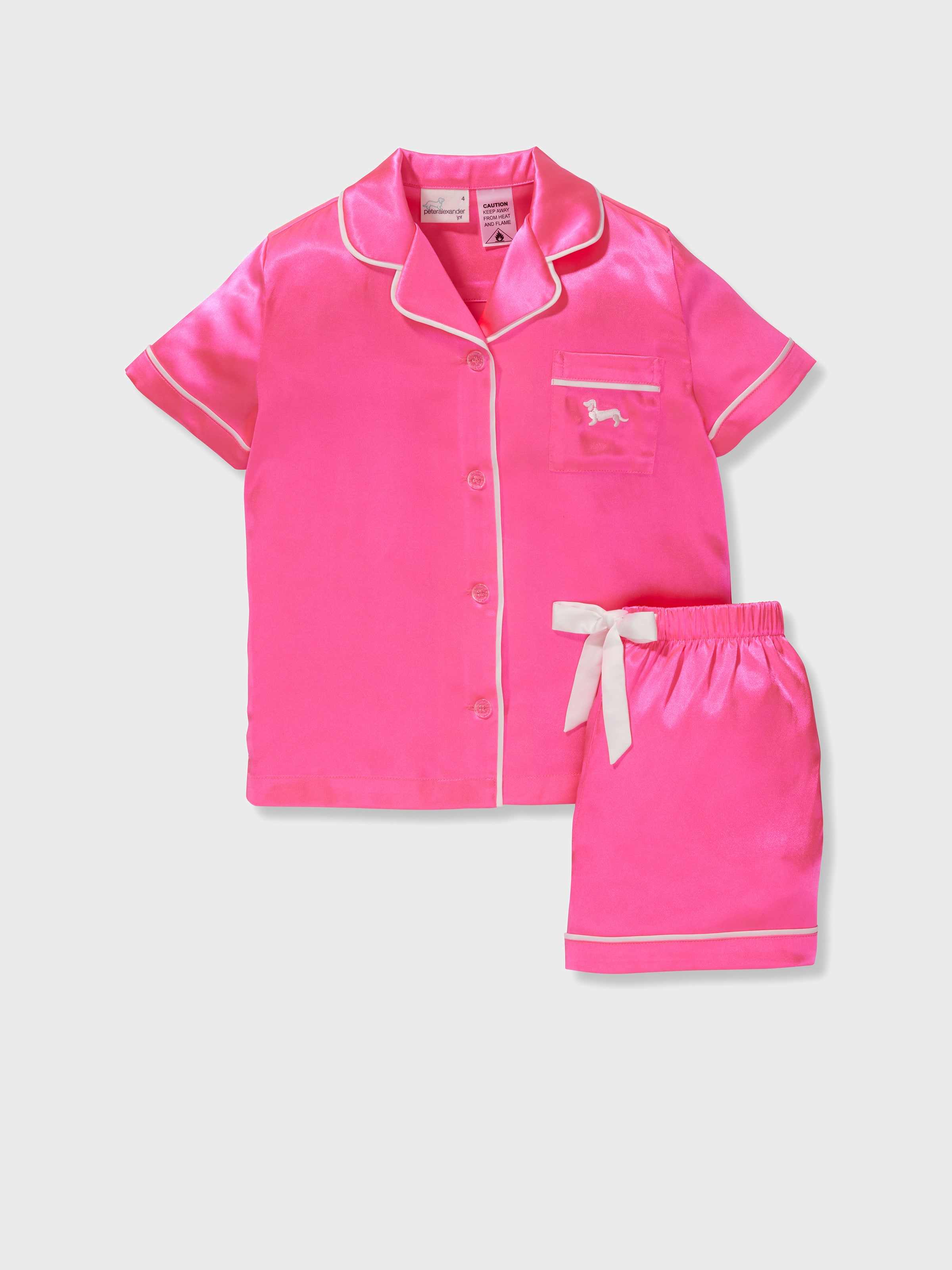 Jnr Girls Fluro Pink Chic Satin Boxed Shortie Pj Set