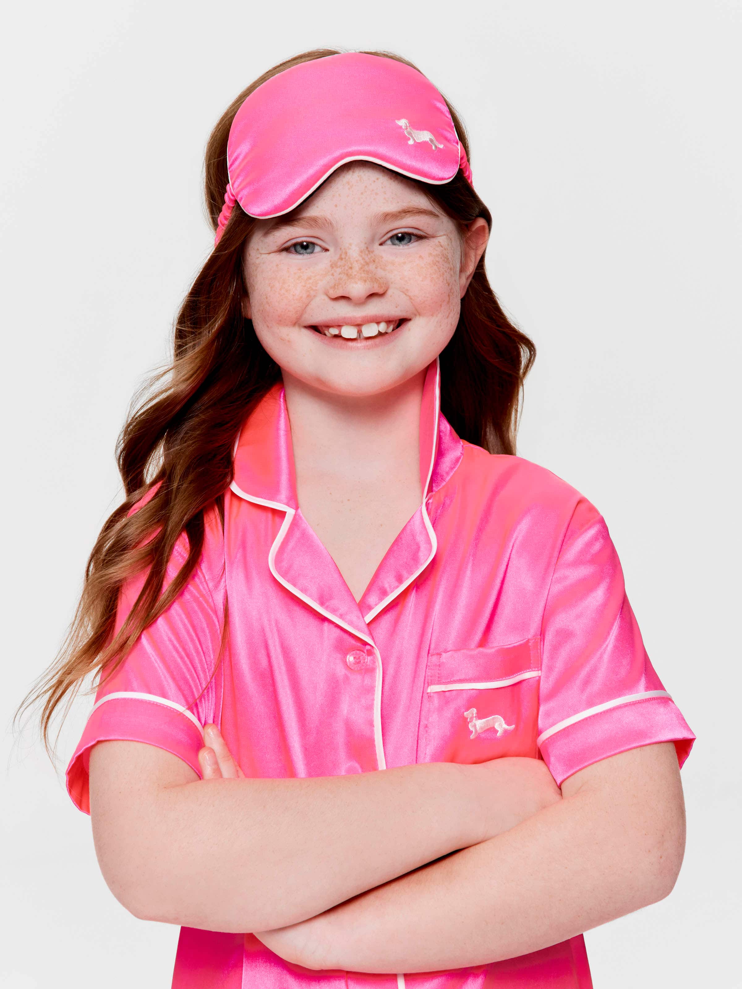 Girls Fluro Pink Satin Boxed Shortie Pj Set