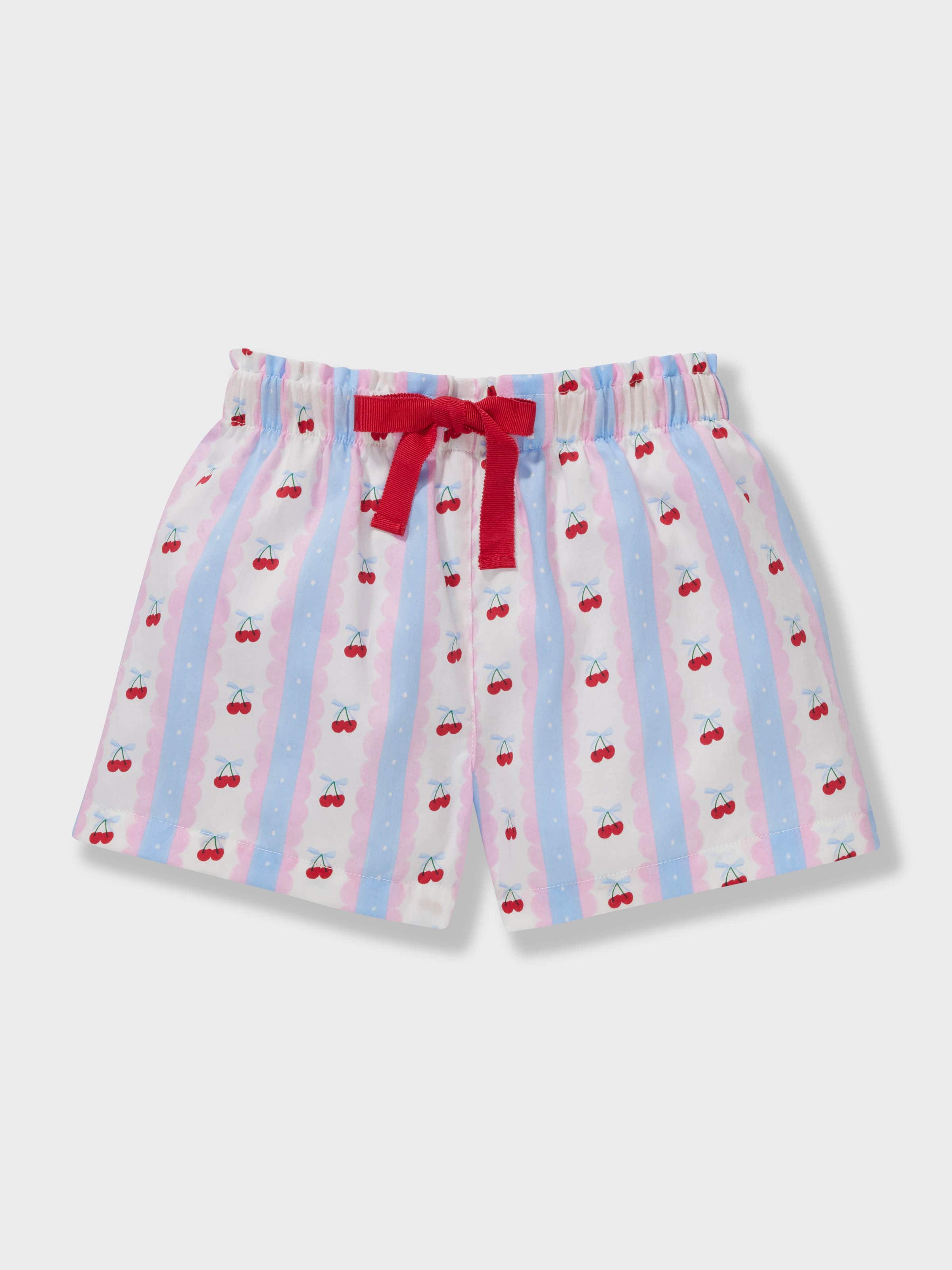 Jnr Girls Cherry Stripe 100% Cotton Short Pj Set