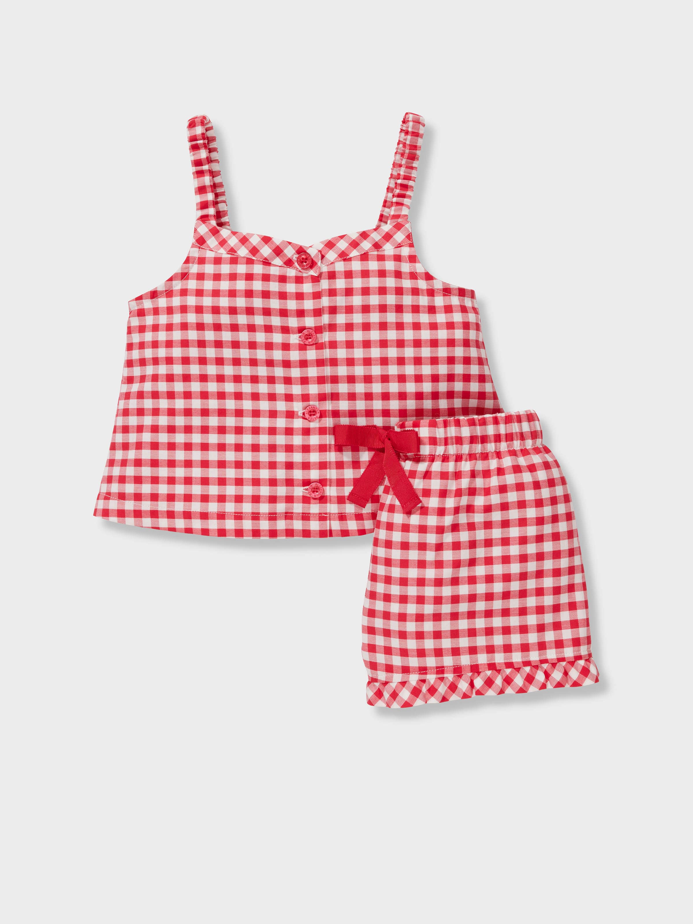 Jnr Girls Red Gingham 100% Cotton Short Pj Set