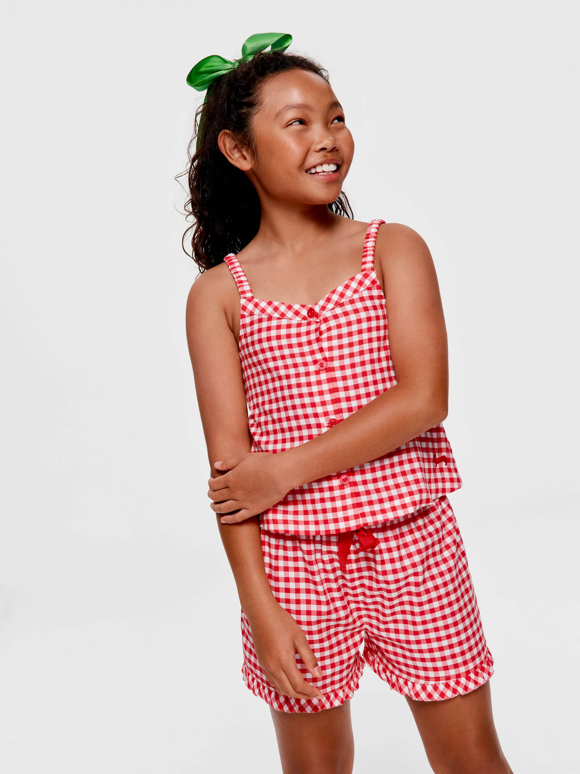 Girls Red Check 100% Cotton Short Pj Set