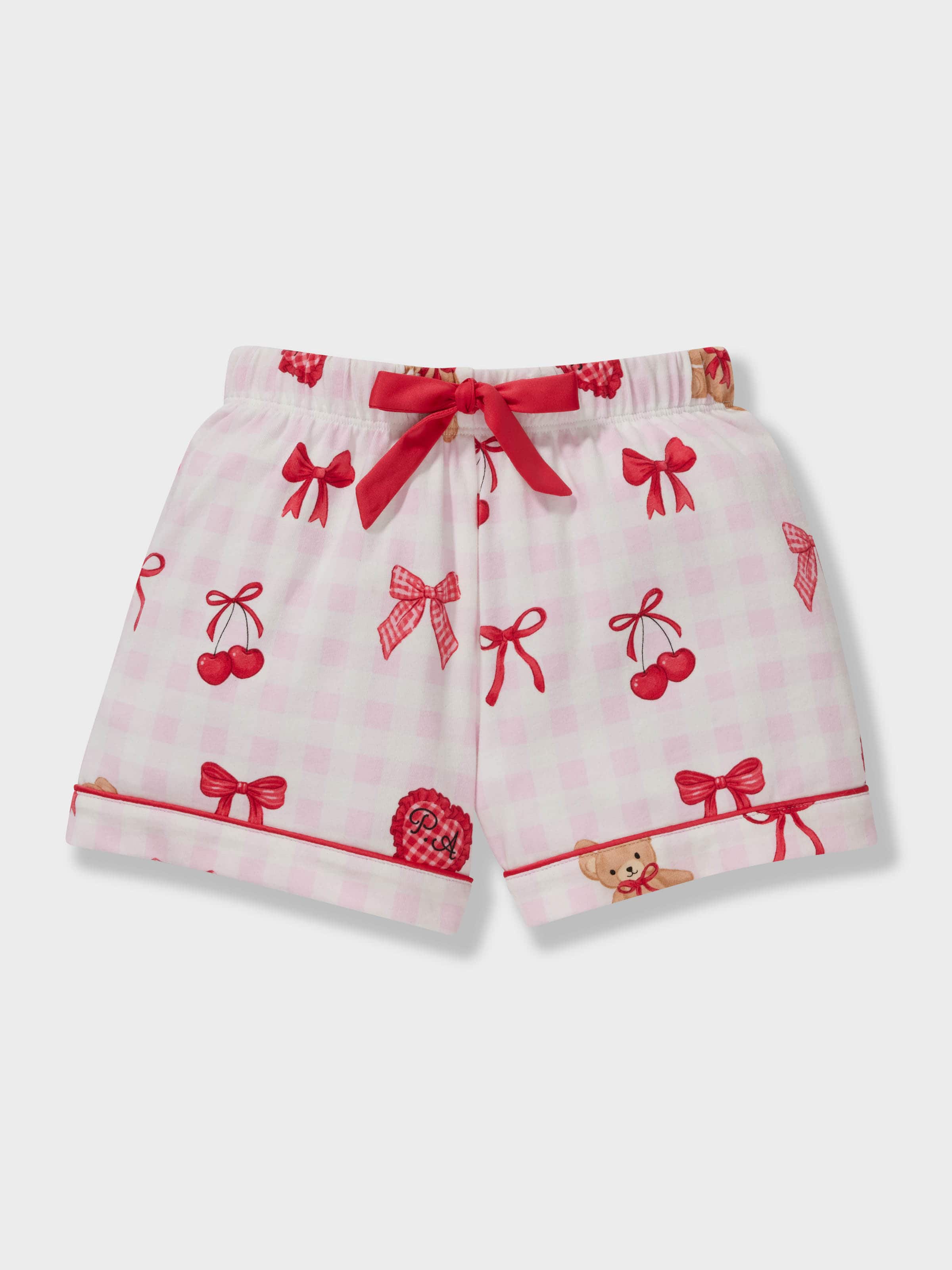 Girls Gingham Bear Shortie Pj Set