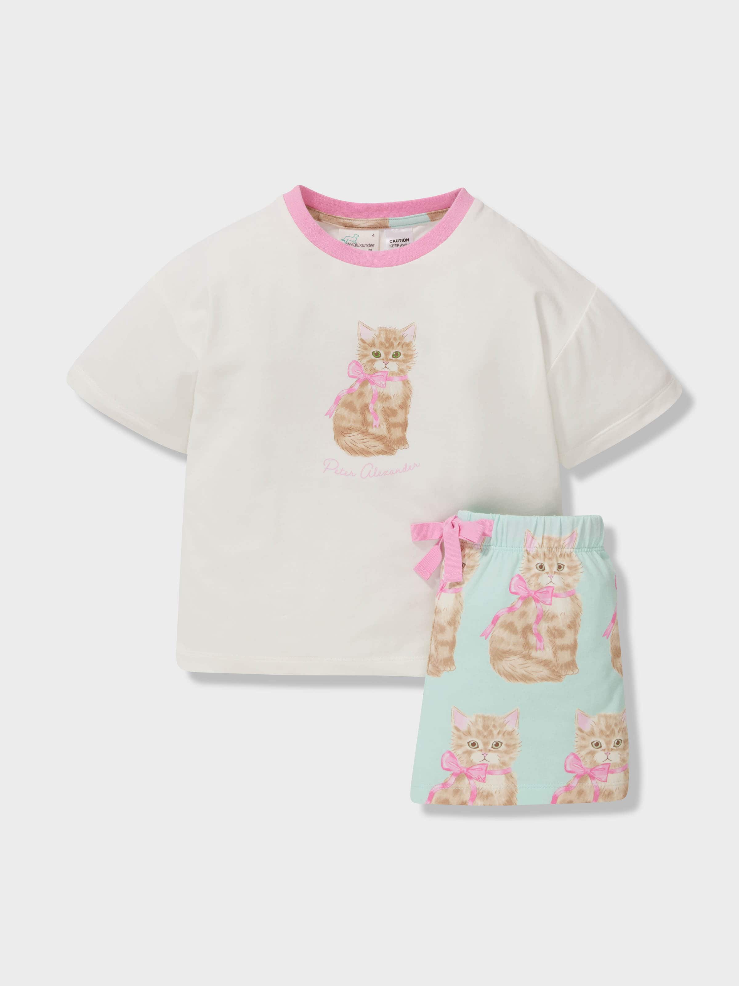 Jnr Girls Fluffy Cats Short Pj Set