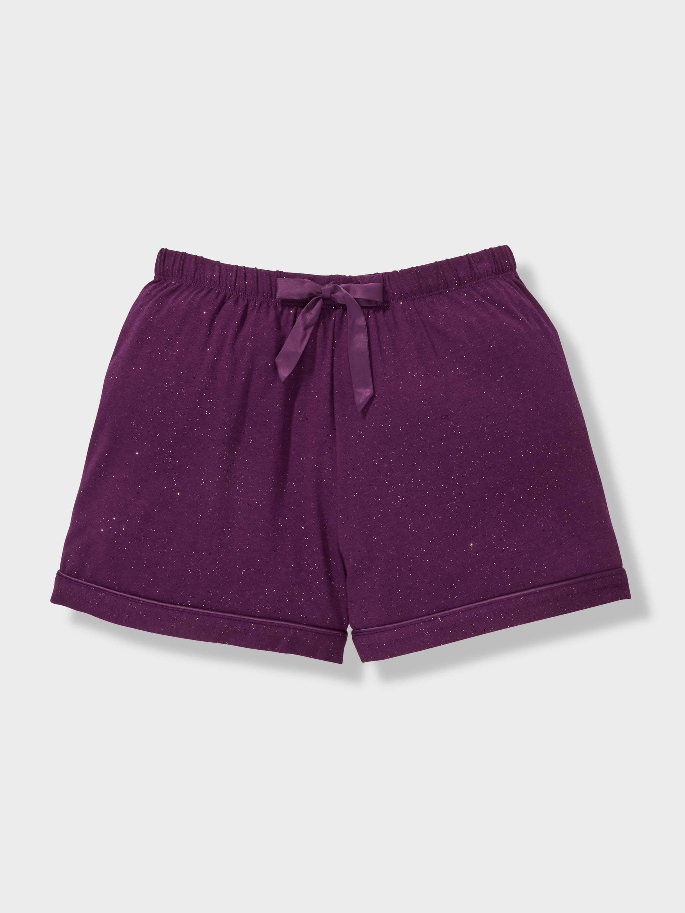 Girls Purple Glitter Bamboo Jersey Shortie Pj Set