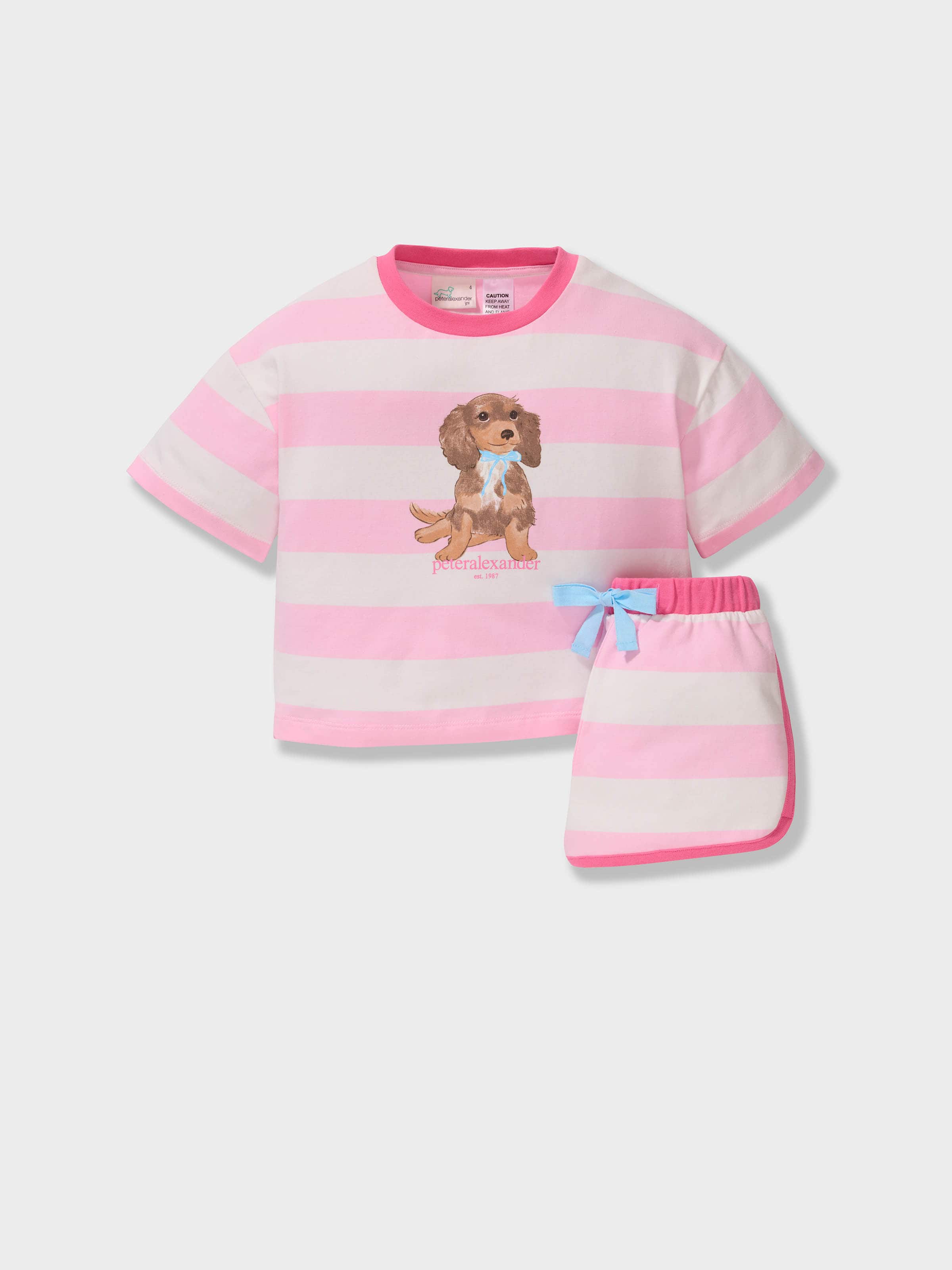 Jnr Girls Puppy Stripes Short Pj Set