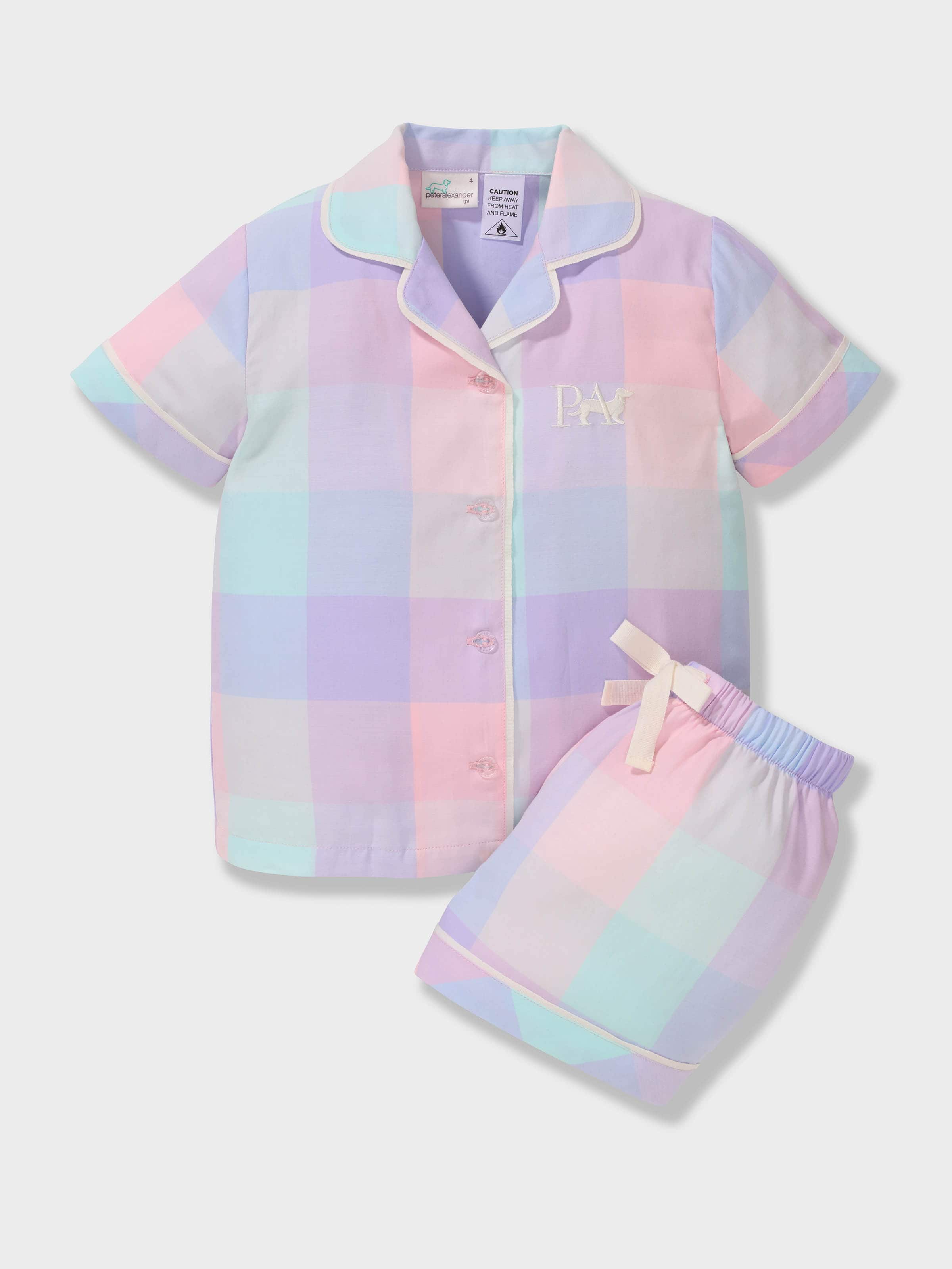 Girls Bedtime Buffalo Check 100% Cotton Shortie Pj Set