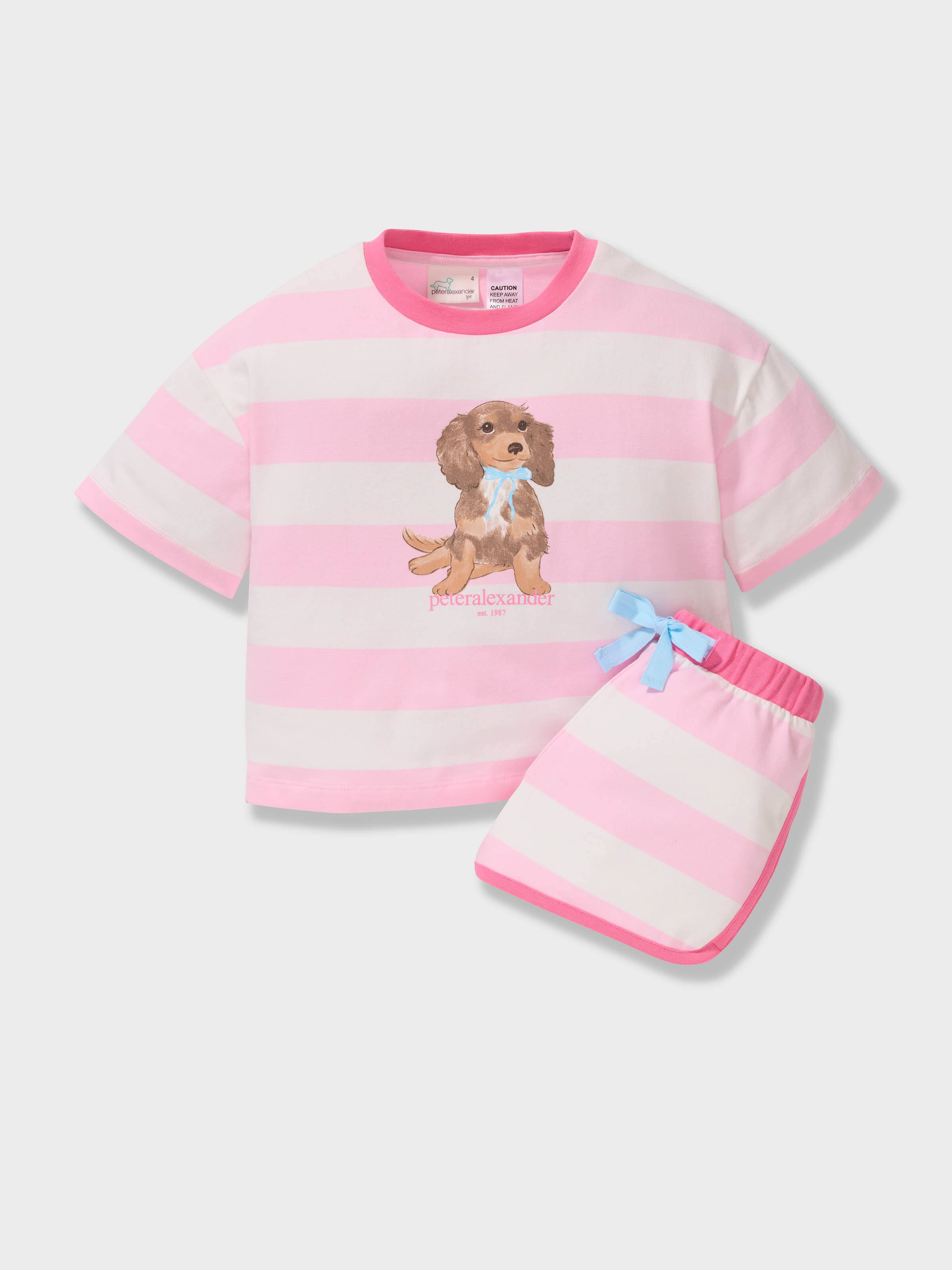 Girls Puppy Stripes Short Pj Set