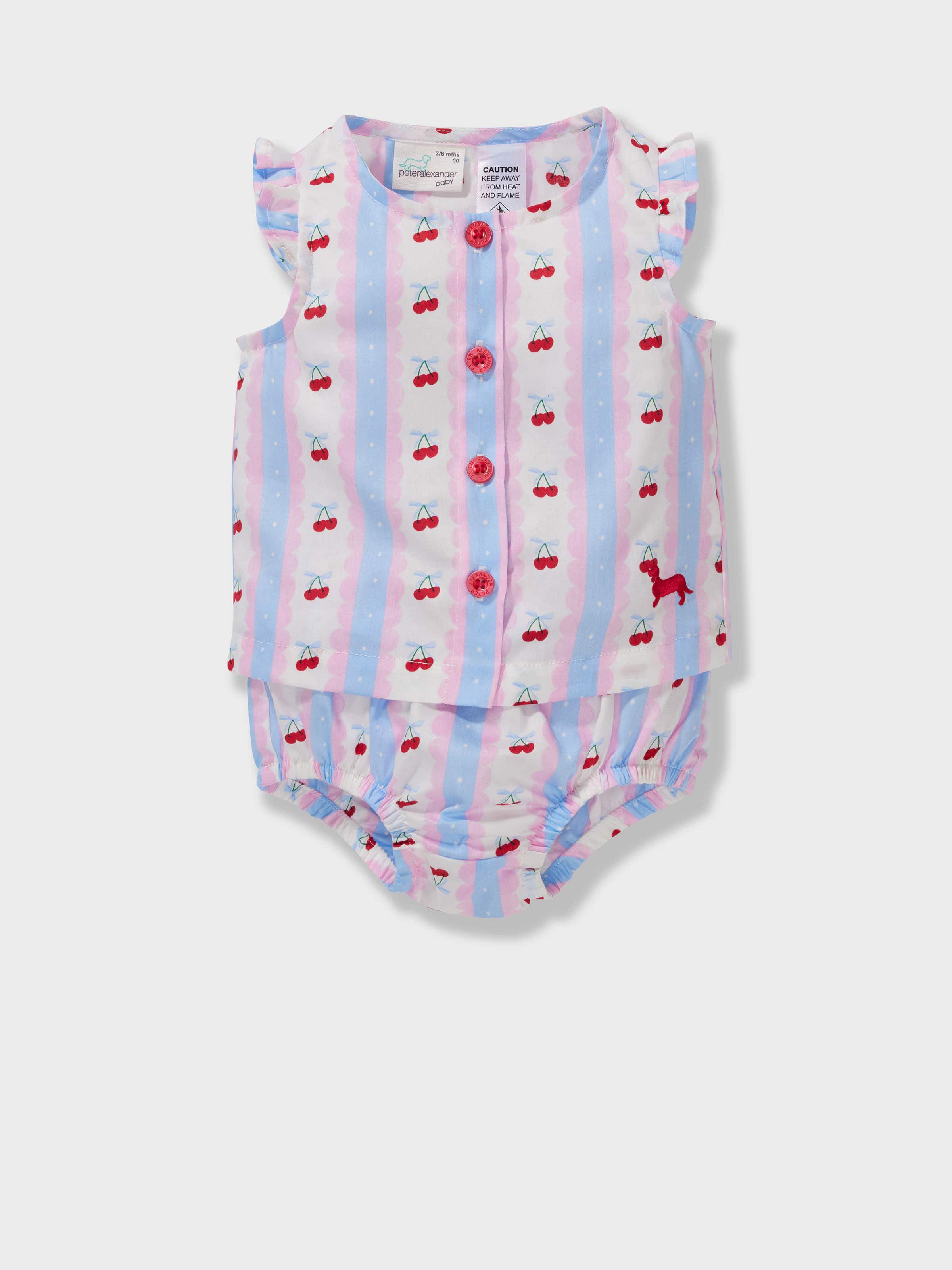 Baby Girls Cherry Stripe 100% Cotton Short Pj Set