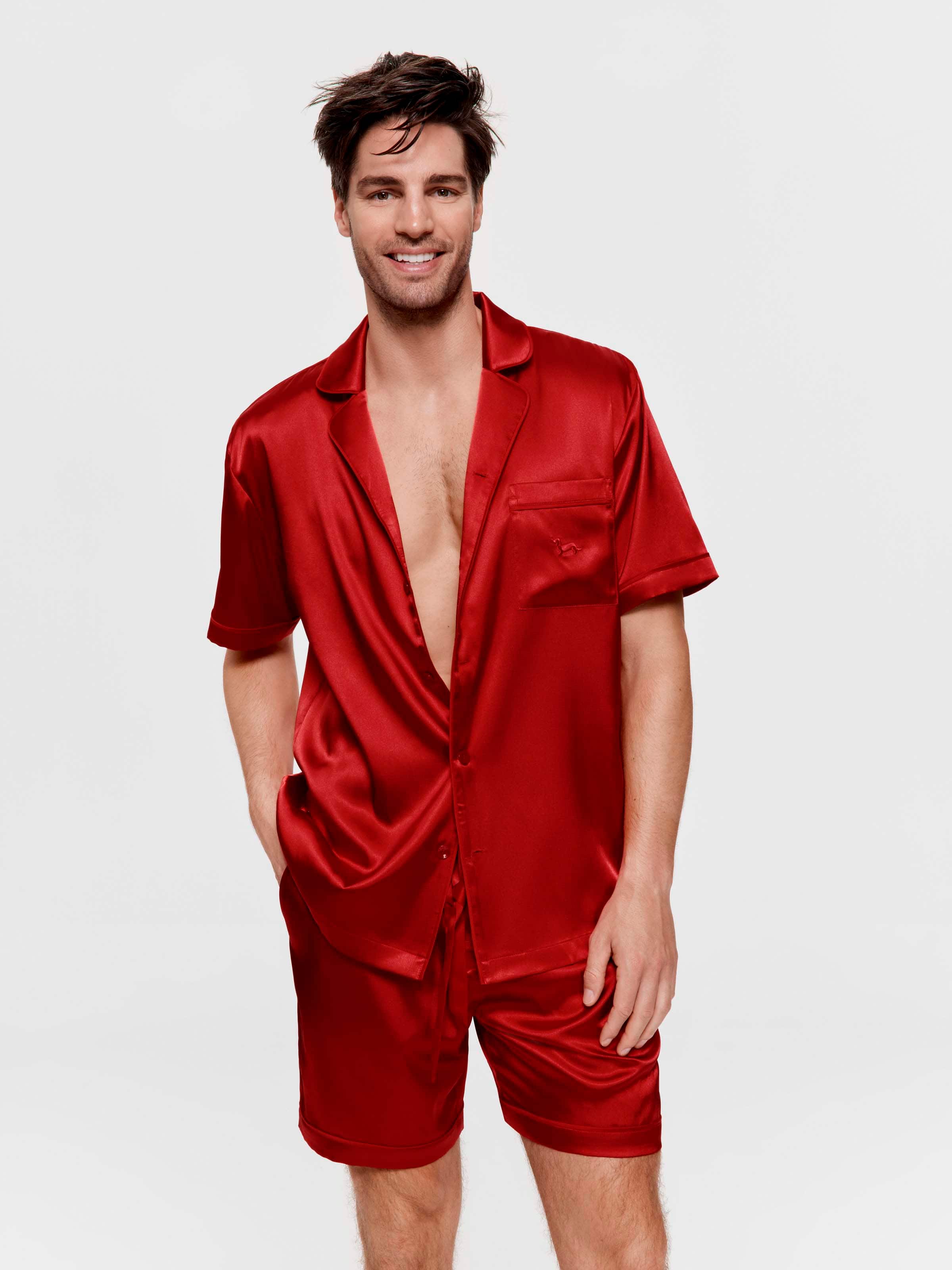 Red Chic Satin Boxed Short Sleeve Pj Set