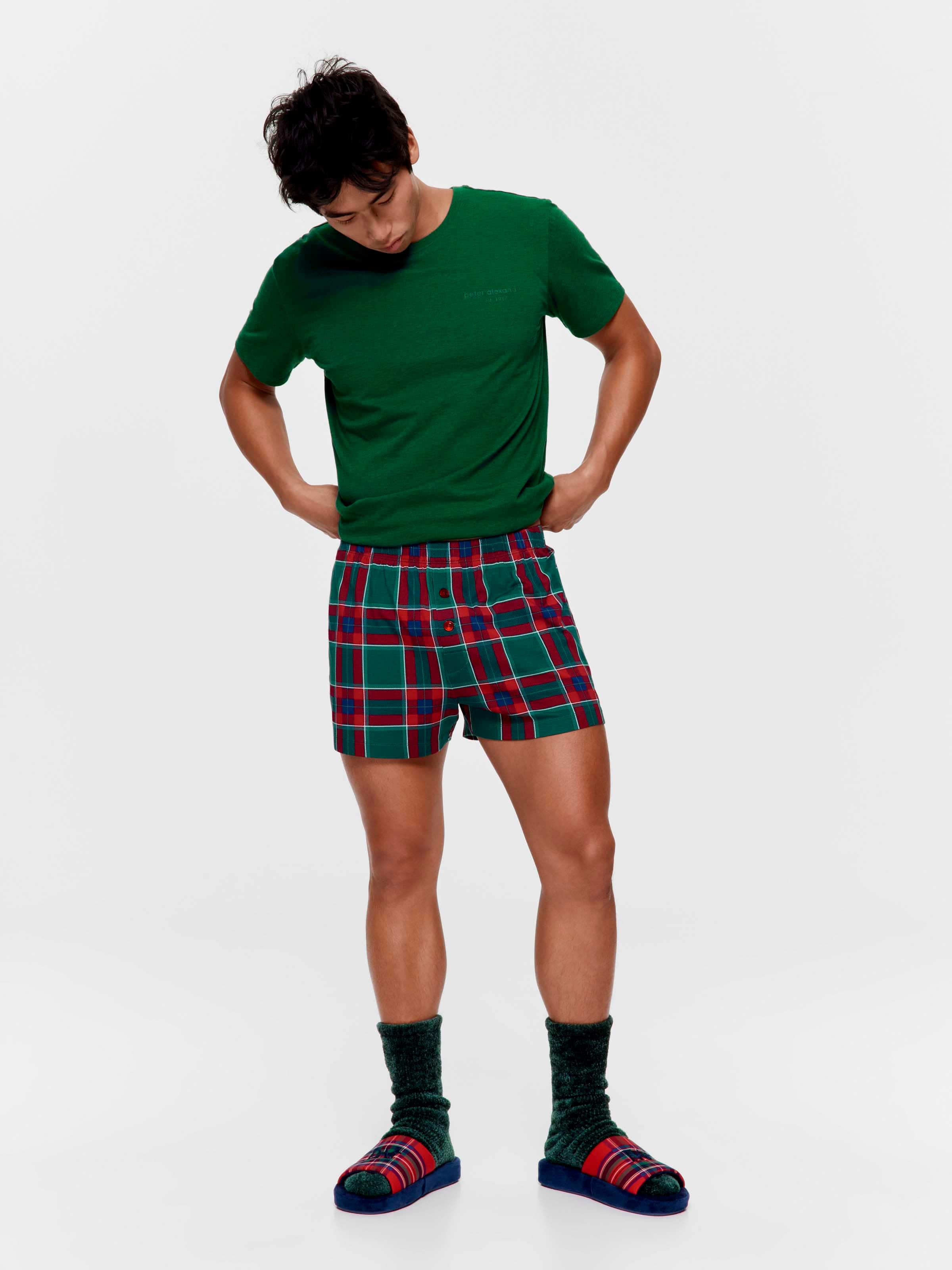 Green Tartan Bamboo Jersey Boxer Short