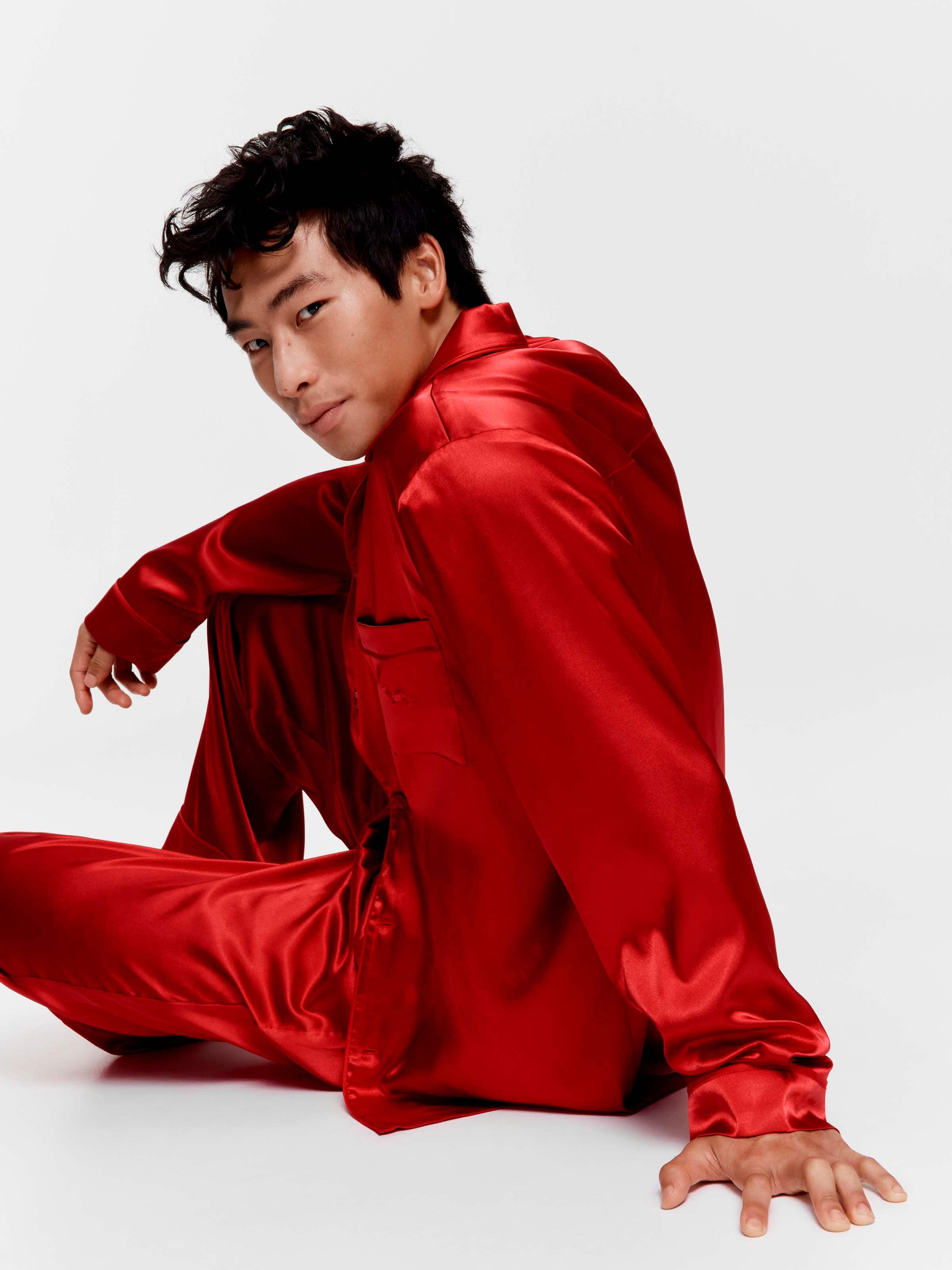 Red Chic Satin Boxed Long Sleeve Pj Set