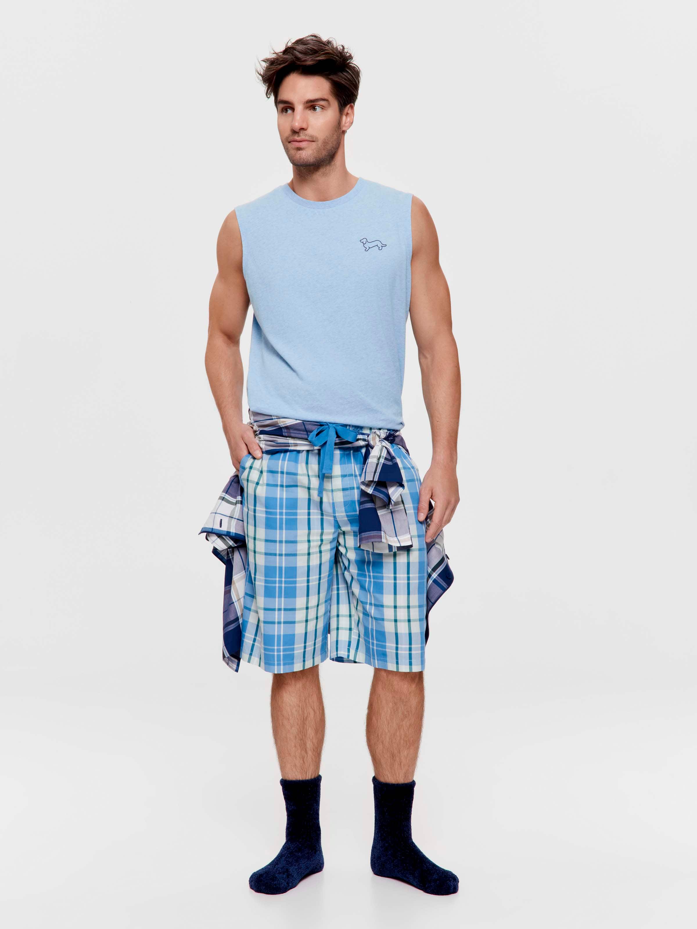 Bright Blue Check 100% Cotton Sleep Short