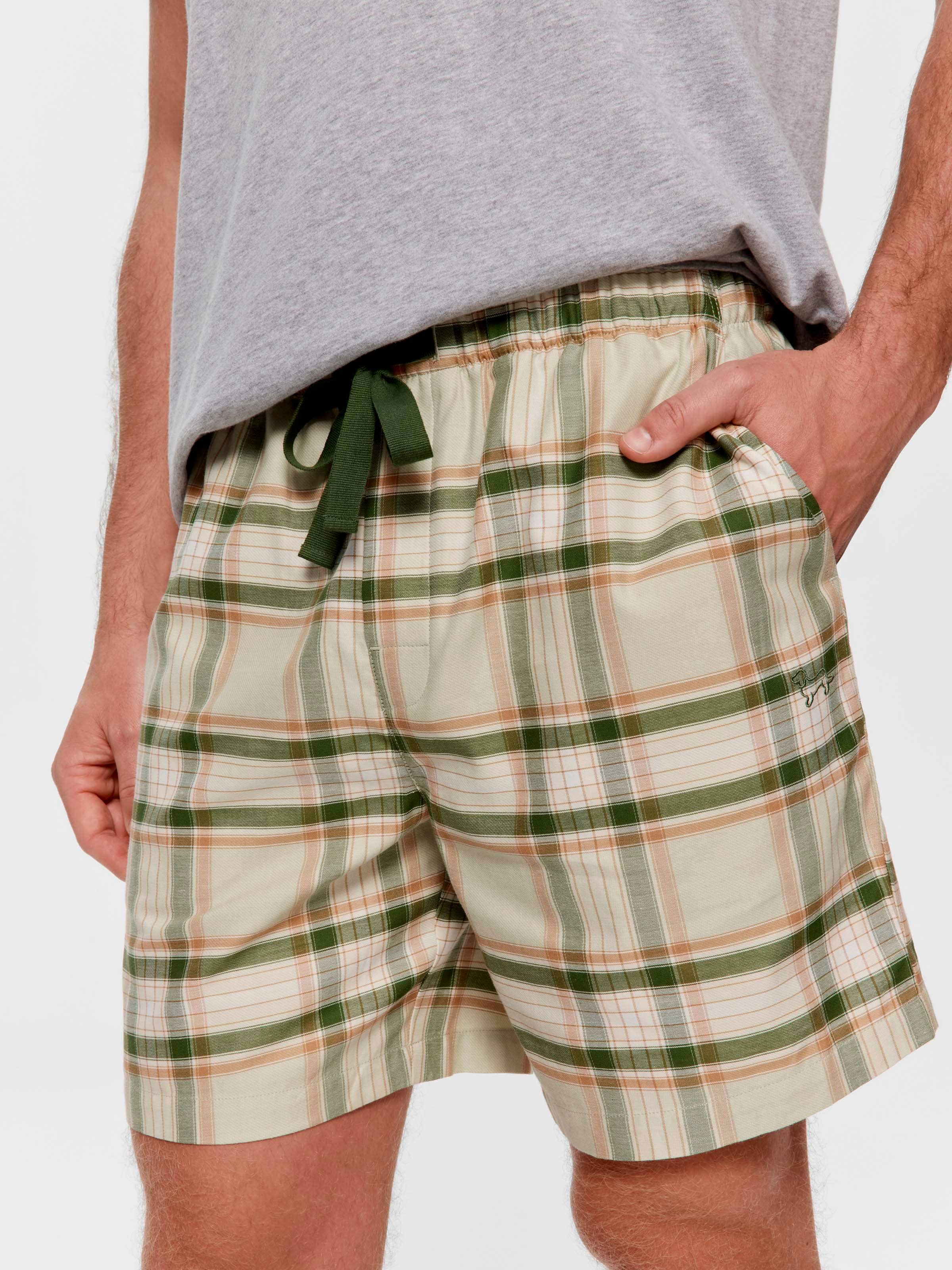 Green Check 100% Cotton Mid Short