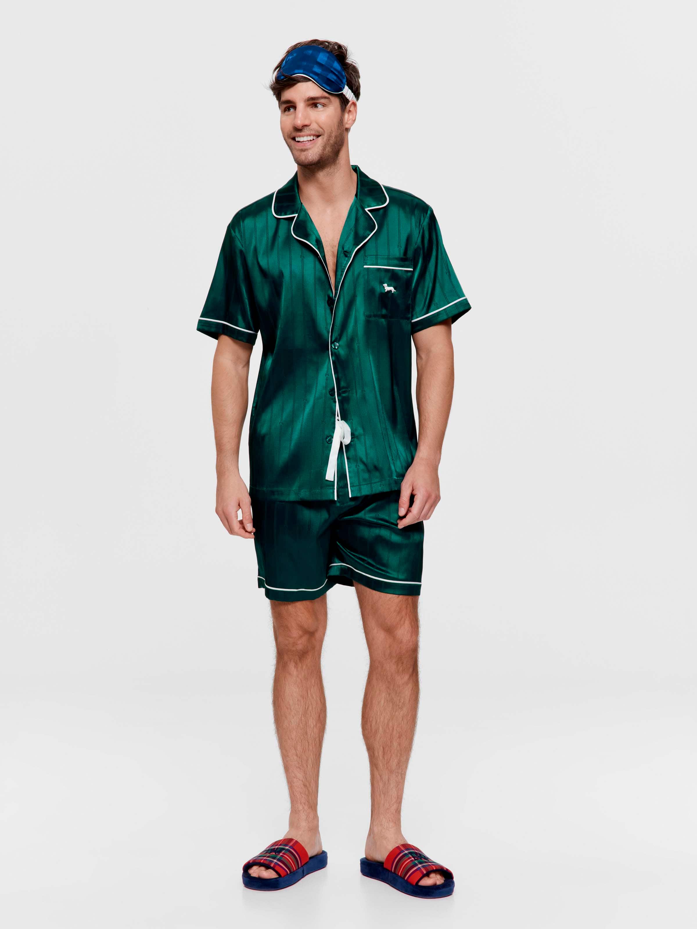 Green Stripe Chic Satin Boxed Short Sleeve Pj Set