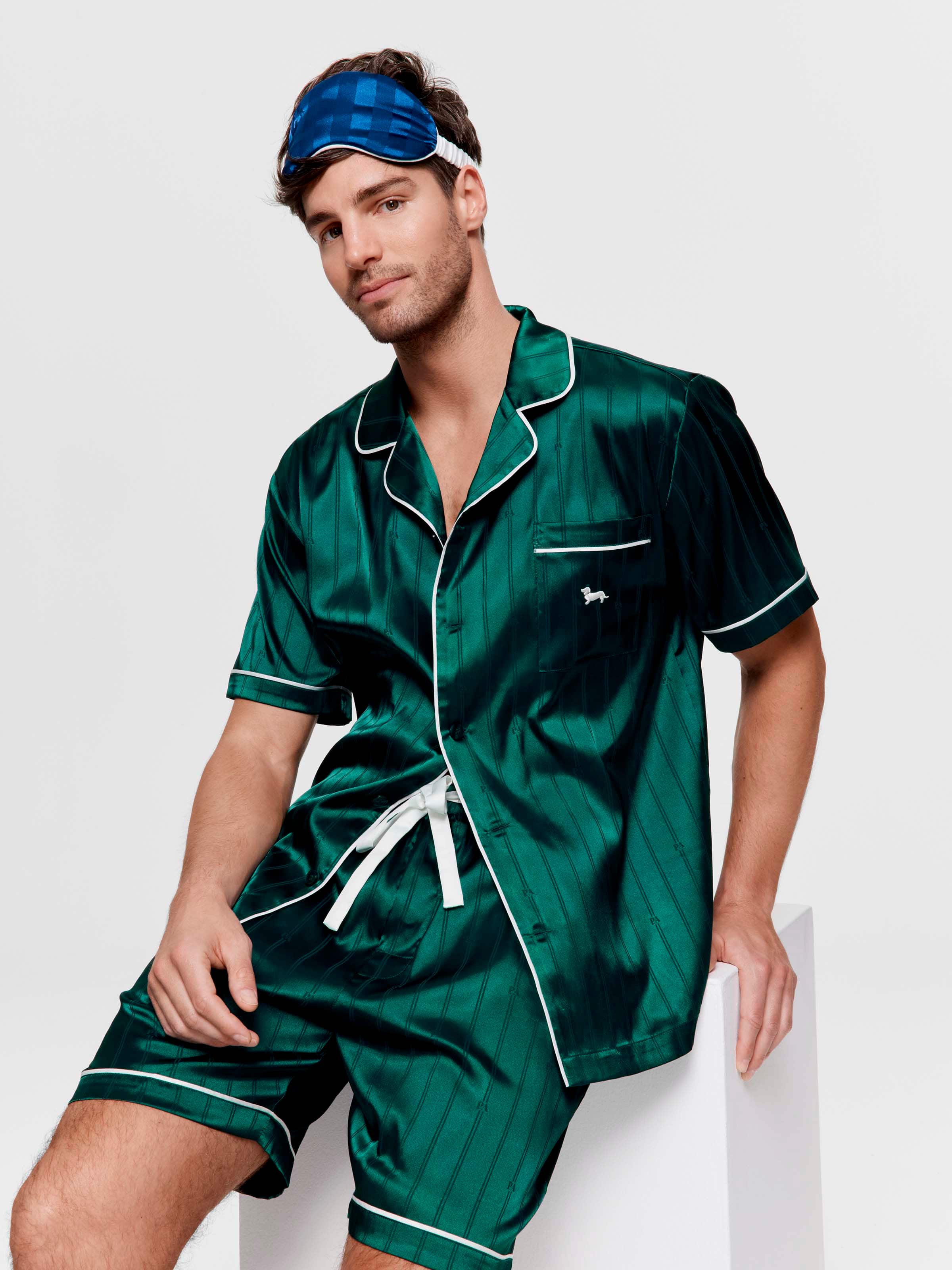 Peter Alexander ポーチ付きパジャマセット ミントグリーン XS Green Stripe Chic Satin Boxed Short Sleeve Pj Set - Peter