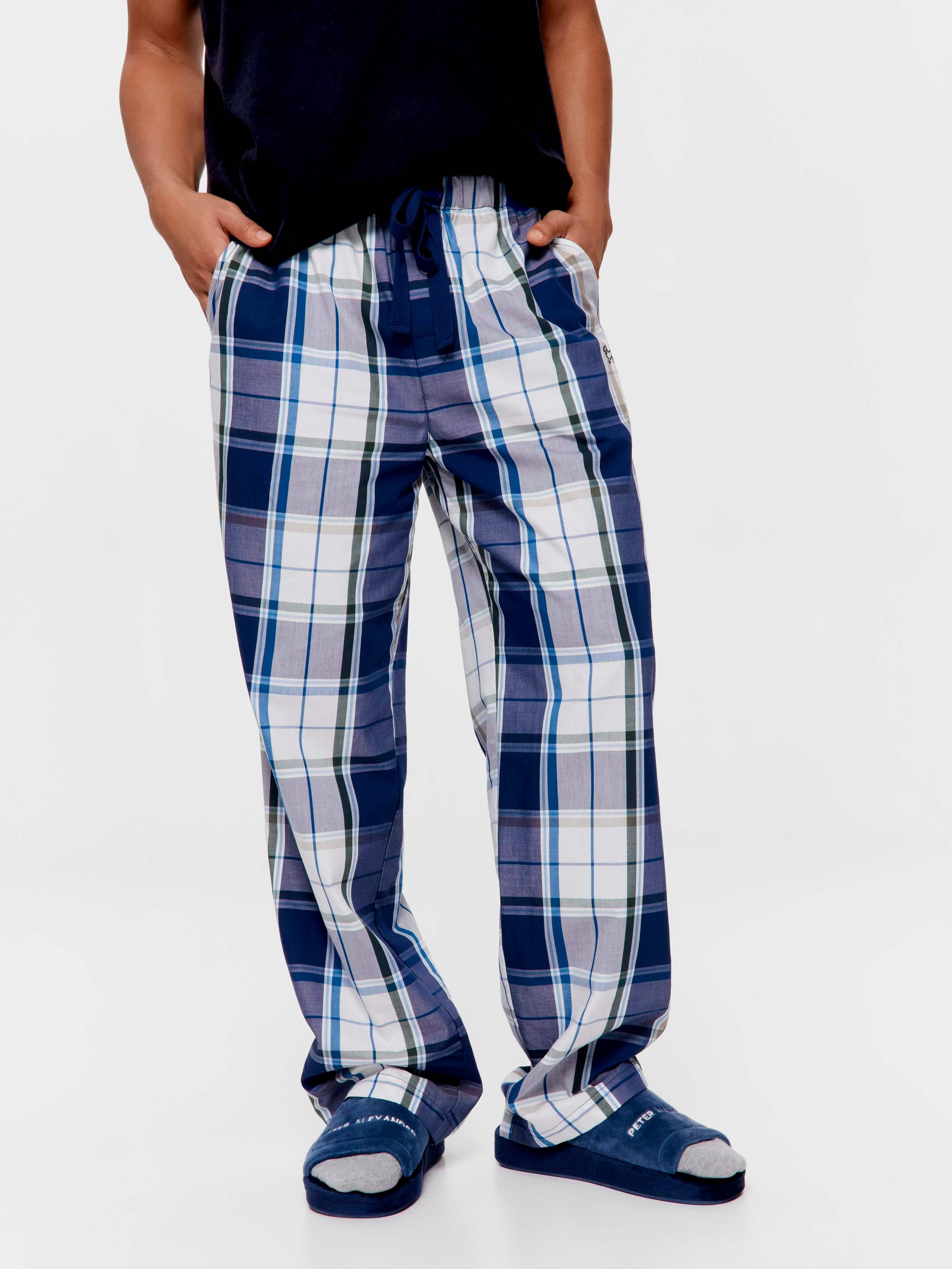 Dark Blue & White Check 100% Cotton Classic Pj Pant