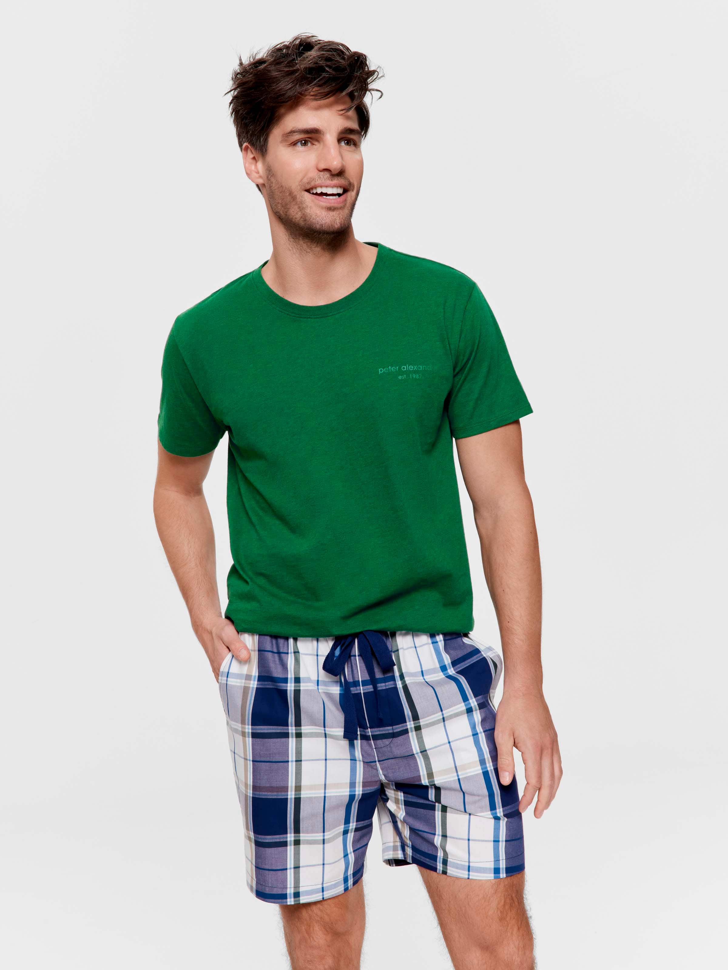 Dark Blue & White Check 100% Cotton Mid Short