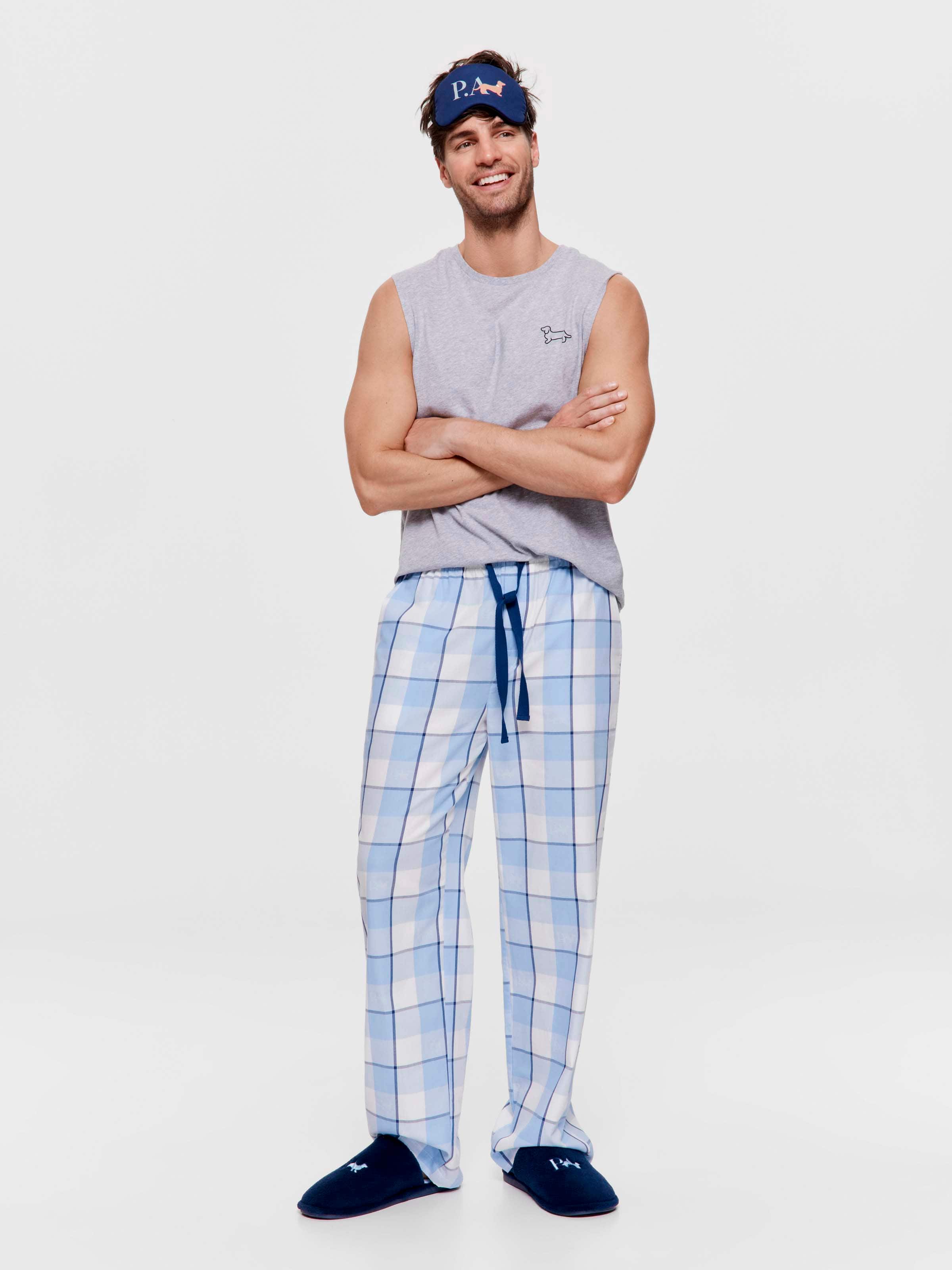 Blue Windowpane 100% Cotton Classic Pj Pant