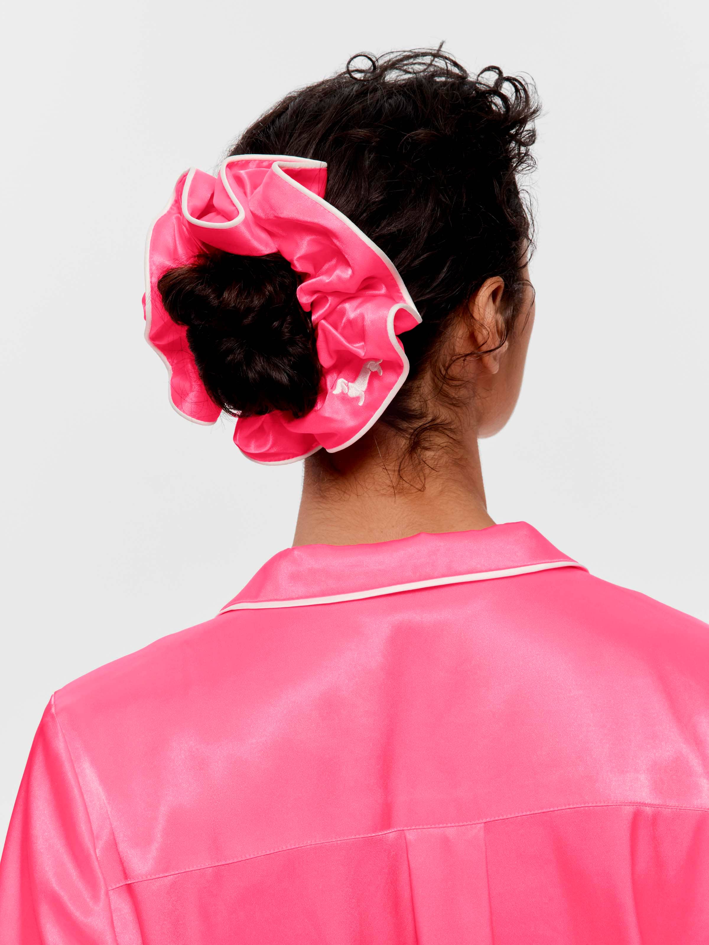 Large Fluro Pink Satin Scrunchie