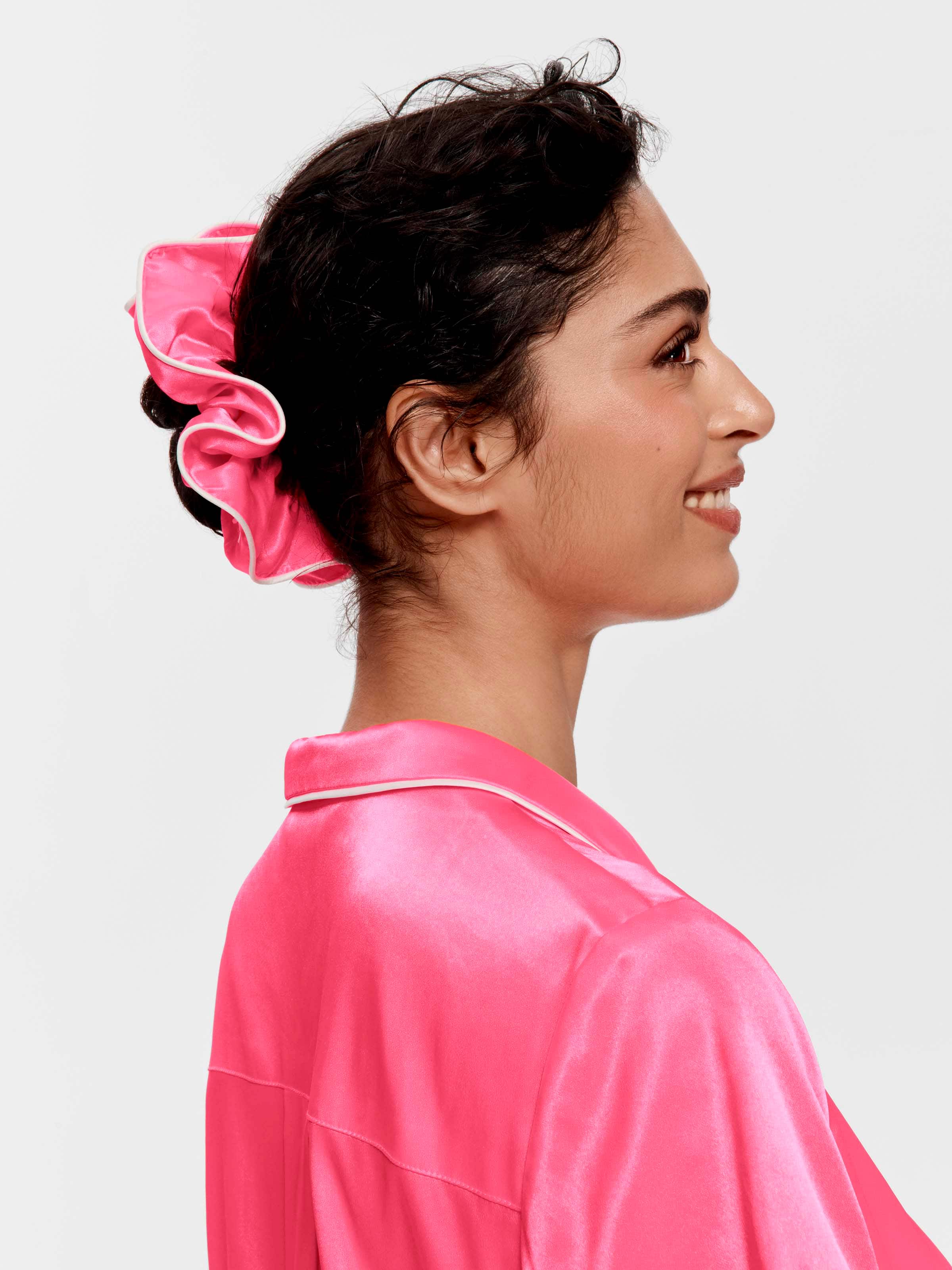 Large Fluro Pink Satin Scrunchie