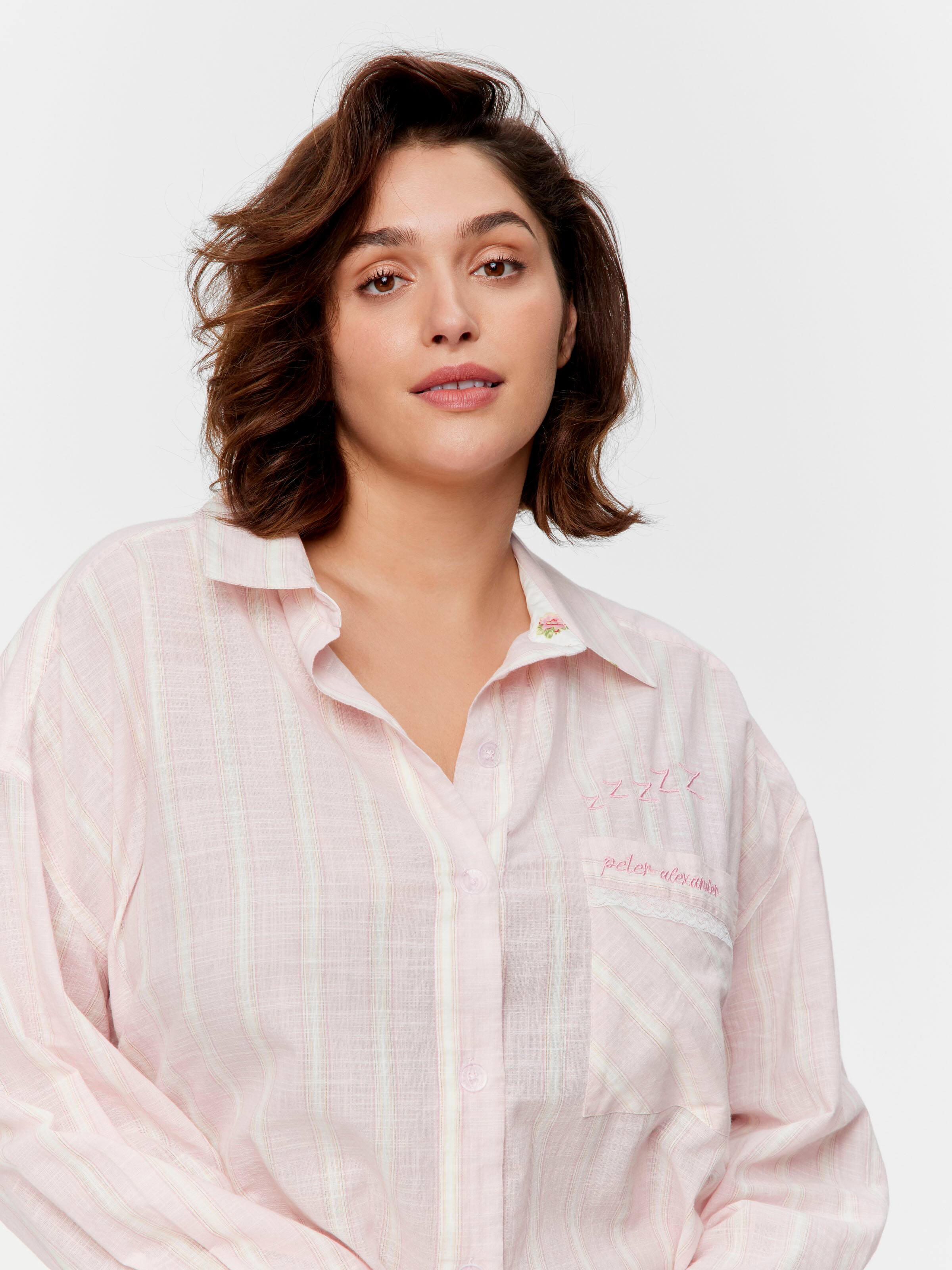 P.A. Plus Mattress Stripe 100% Cotton Long Sleeve Nightshirt