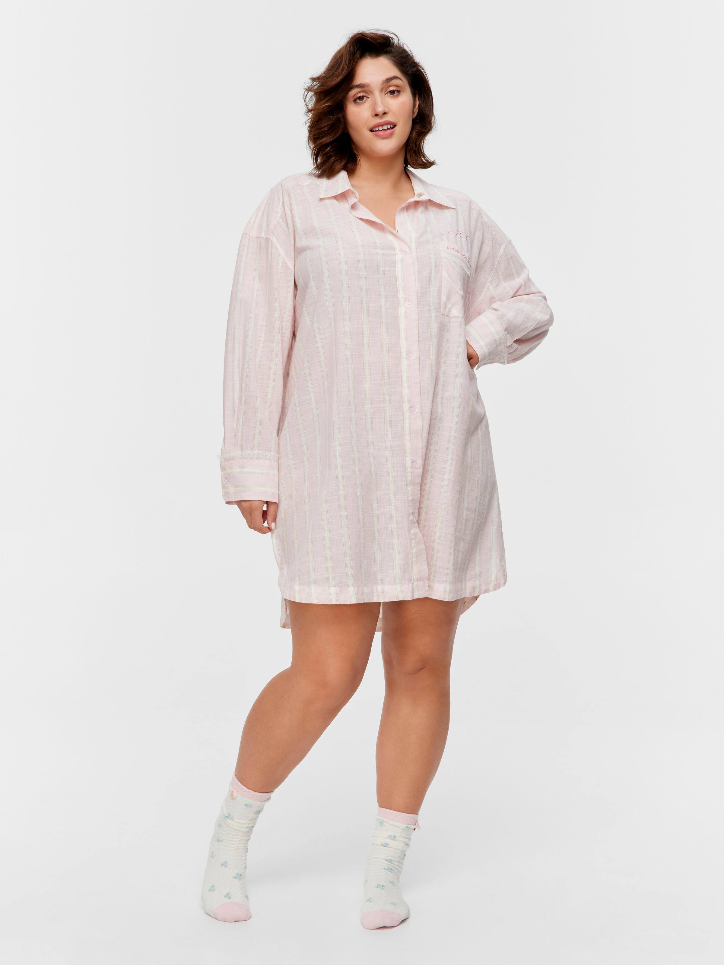 P.A. Plus Mattress Stripe 100% Cotton Long Sleeve Nightshirt