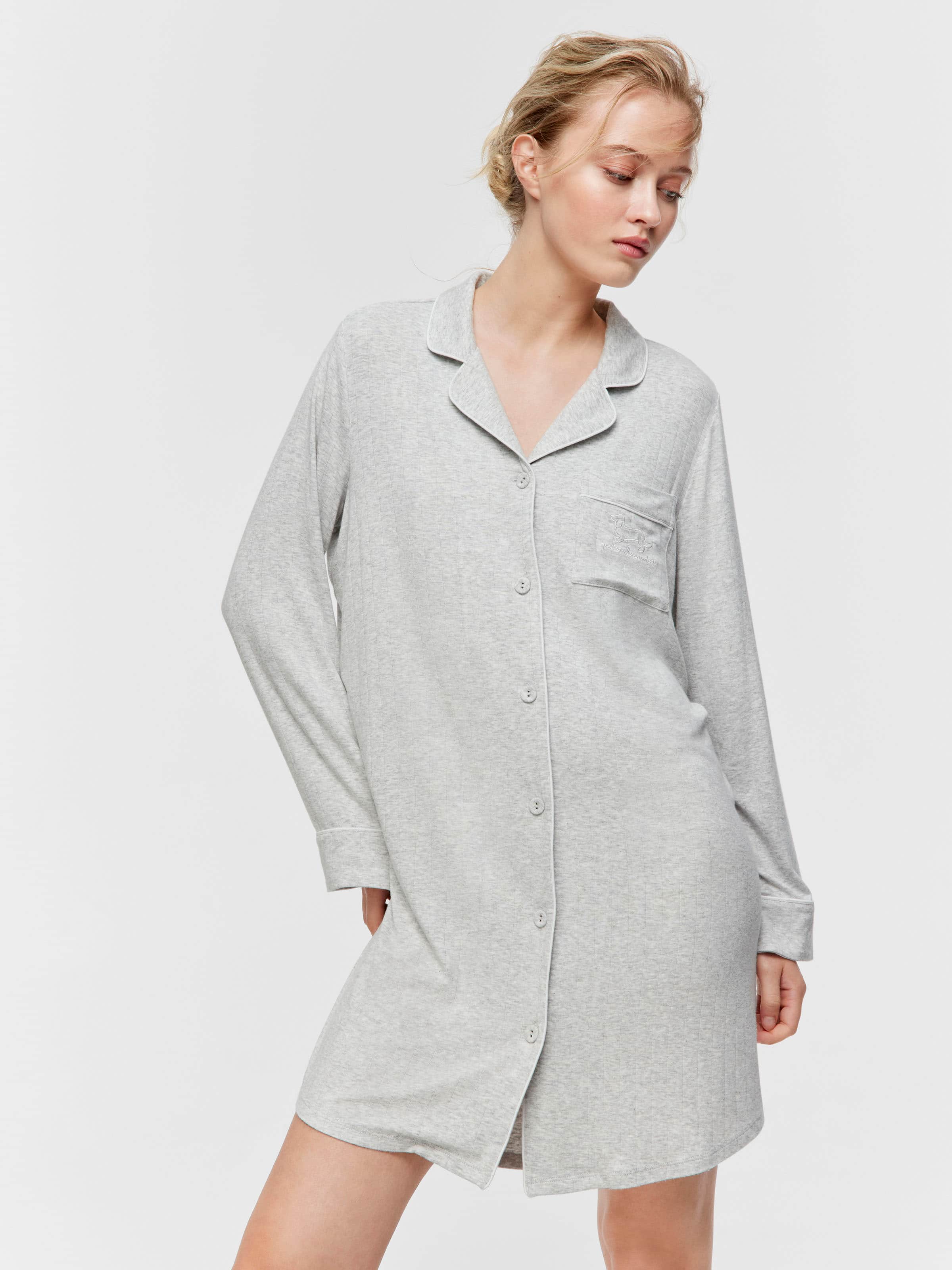 Grey Slouchy Rib Long Sleeve Nightshirt