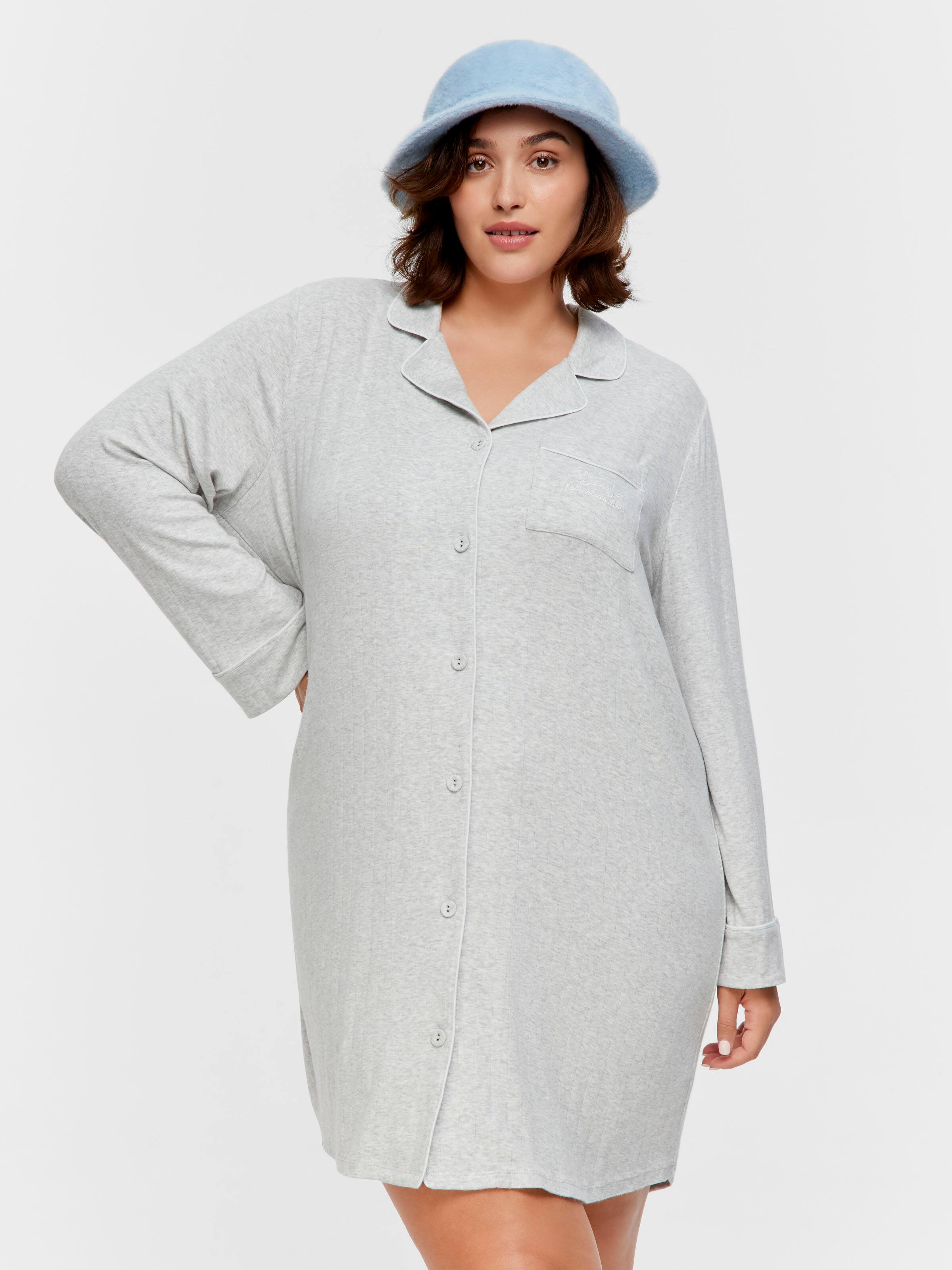 P.A. Plus Grey Slouchy Rib Long Sleeve Nightshirt