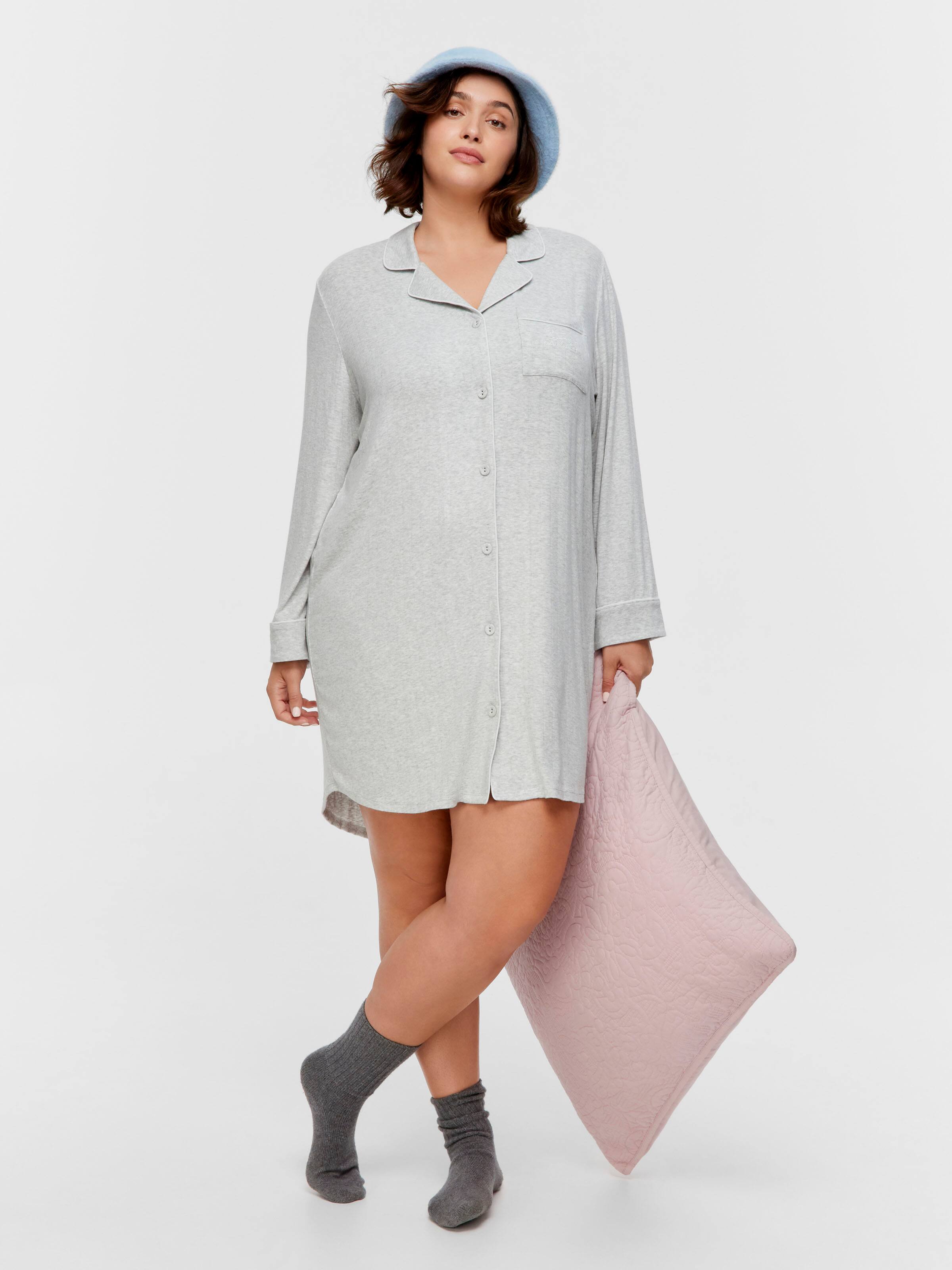 P.A. Plus Grey Slouchy Rib Long Sleeve Nightshirt