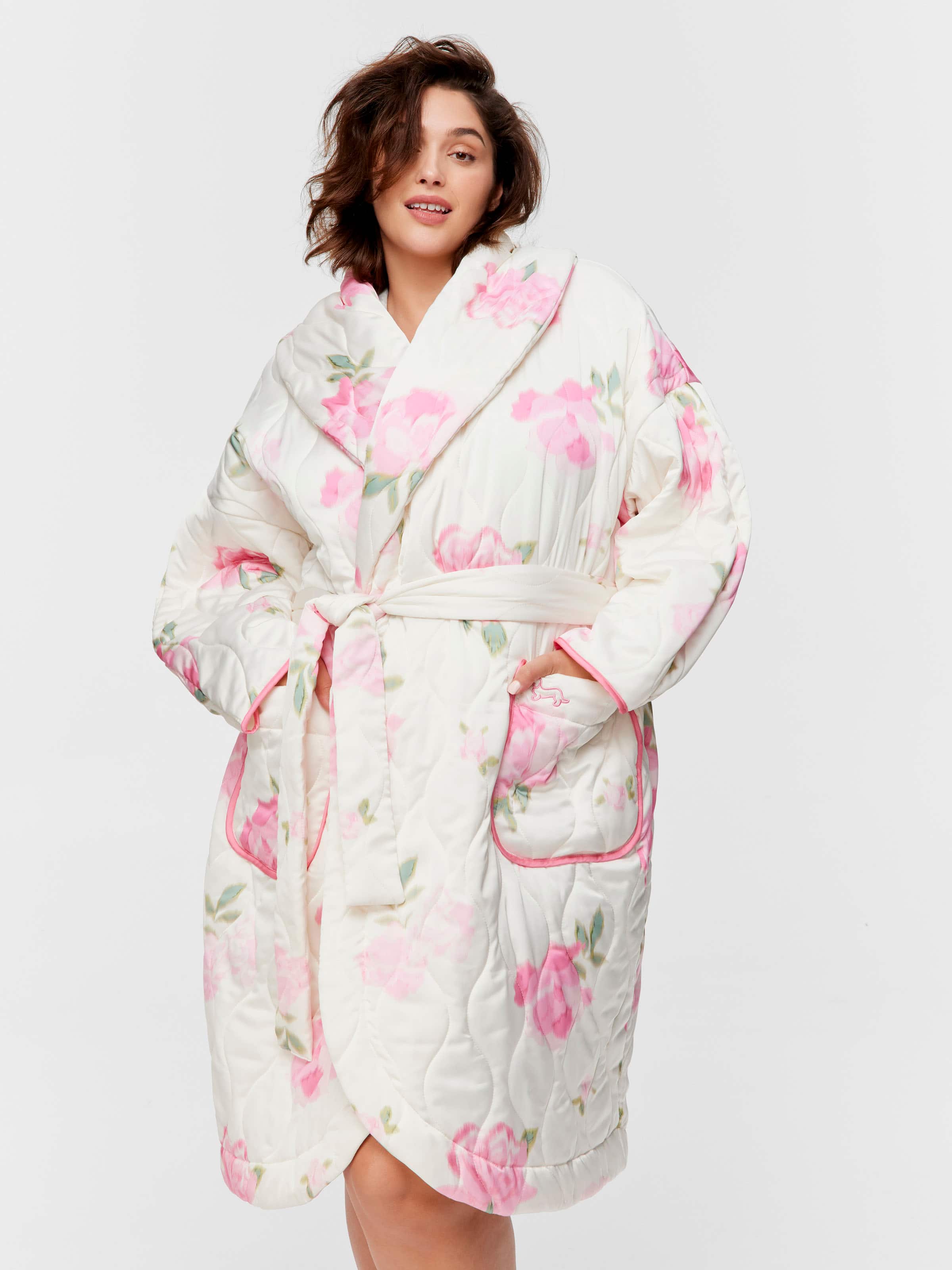 P.A. Plus Floral Satin Quilted Gown