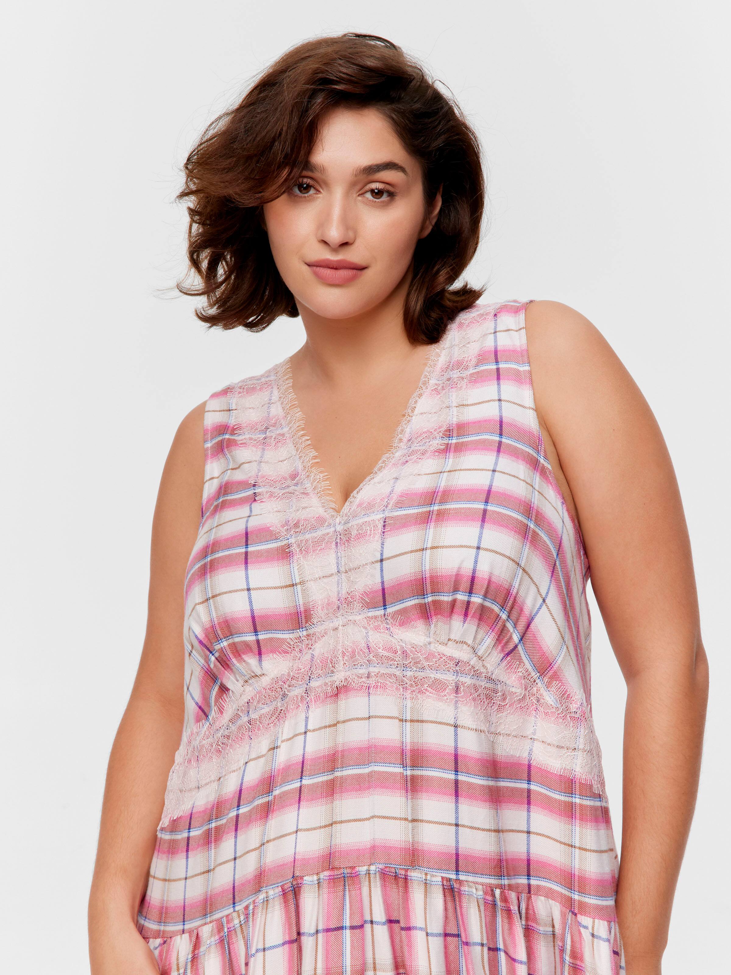 P.A. Plus Check Lace Trim Viscose Flannelette Fashion Nightie