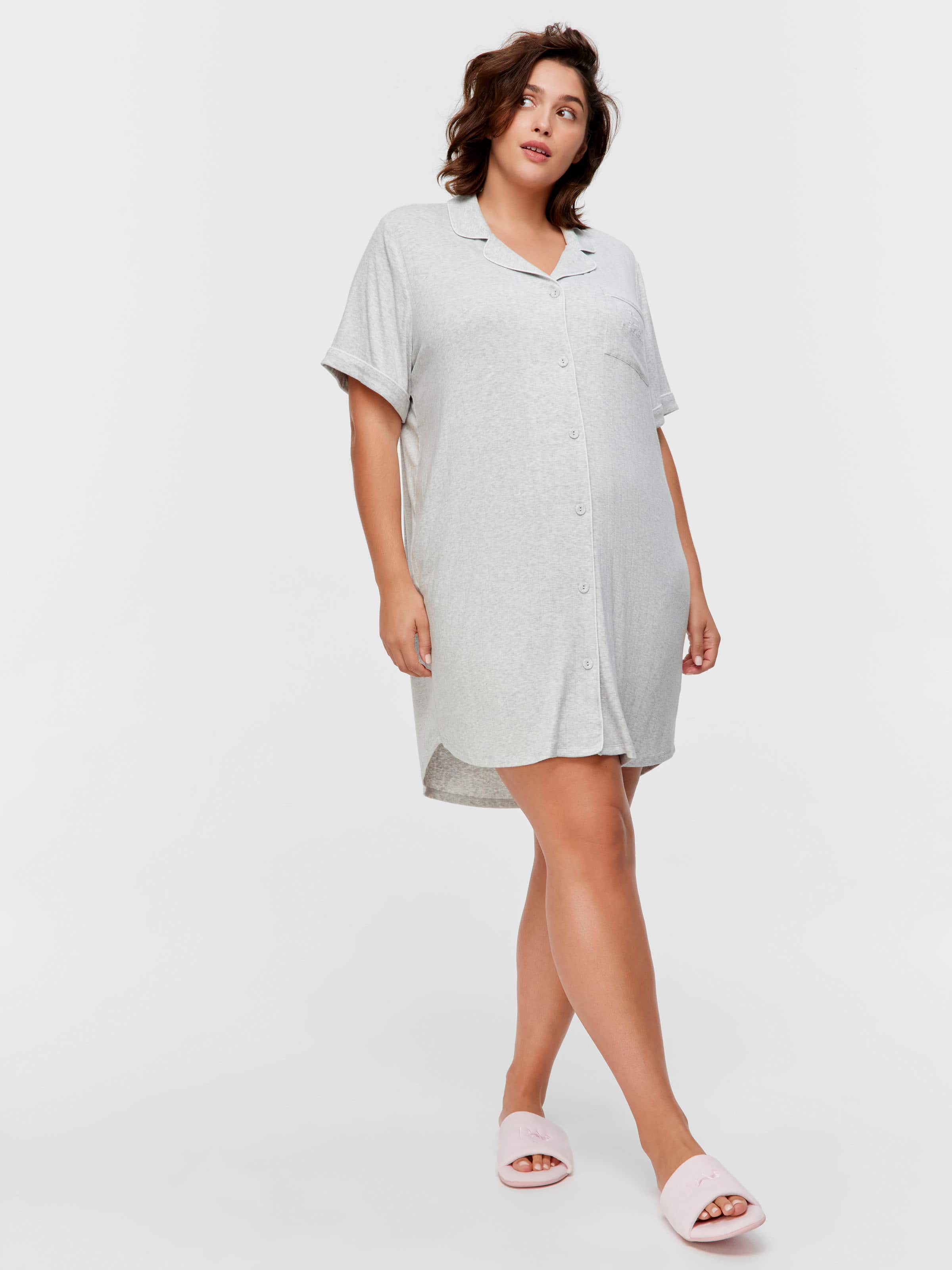 P.A. Plus Grey Slouchy Rib Short Sleeve Nightshirt