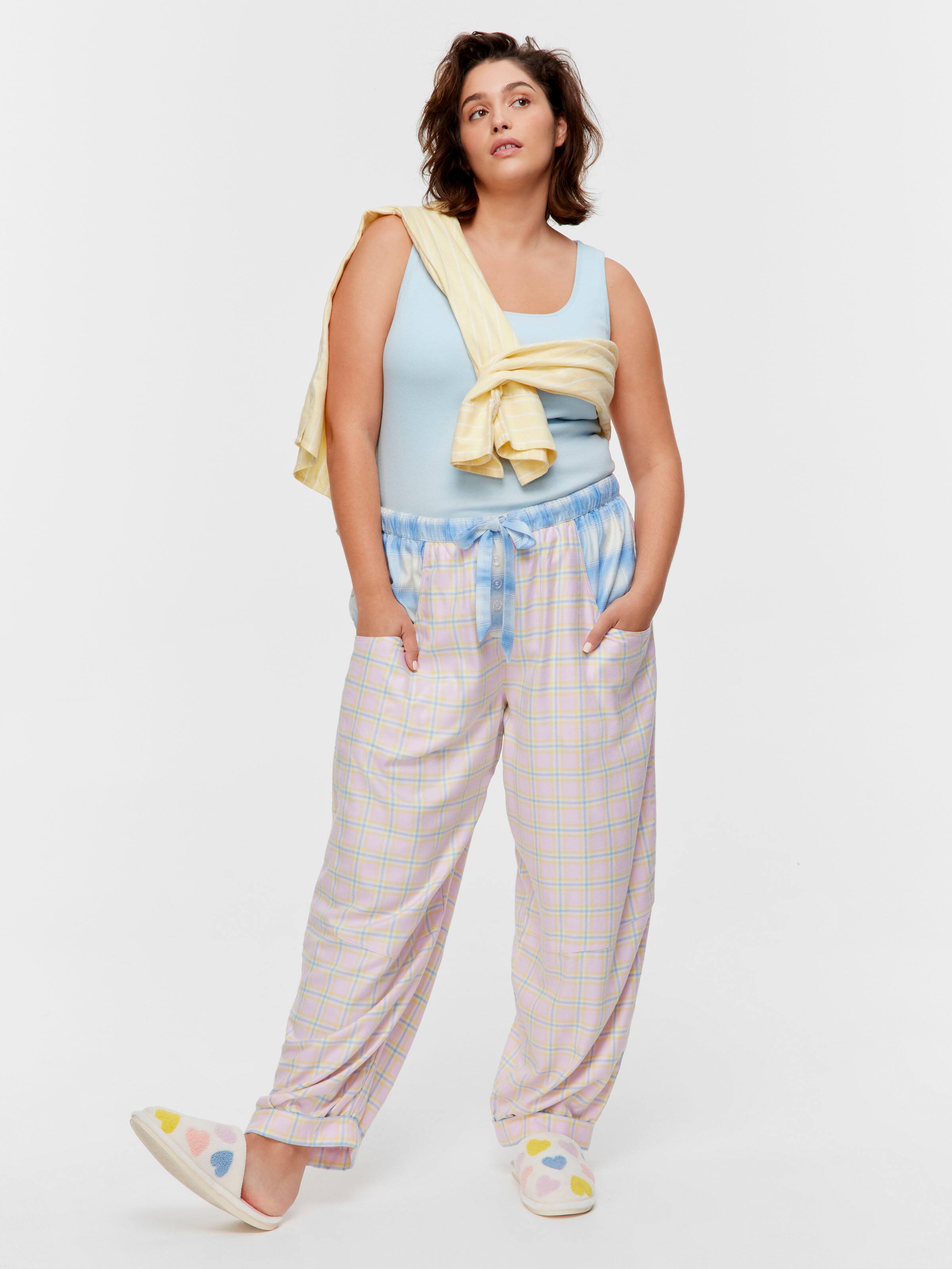 P.A. Plus Soft Pink Contrast Check Fashion Pj Pant