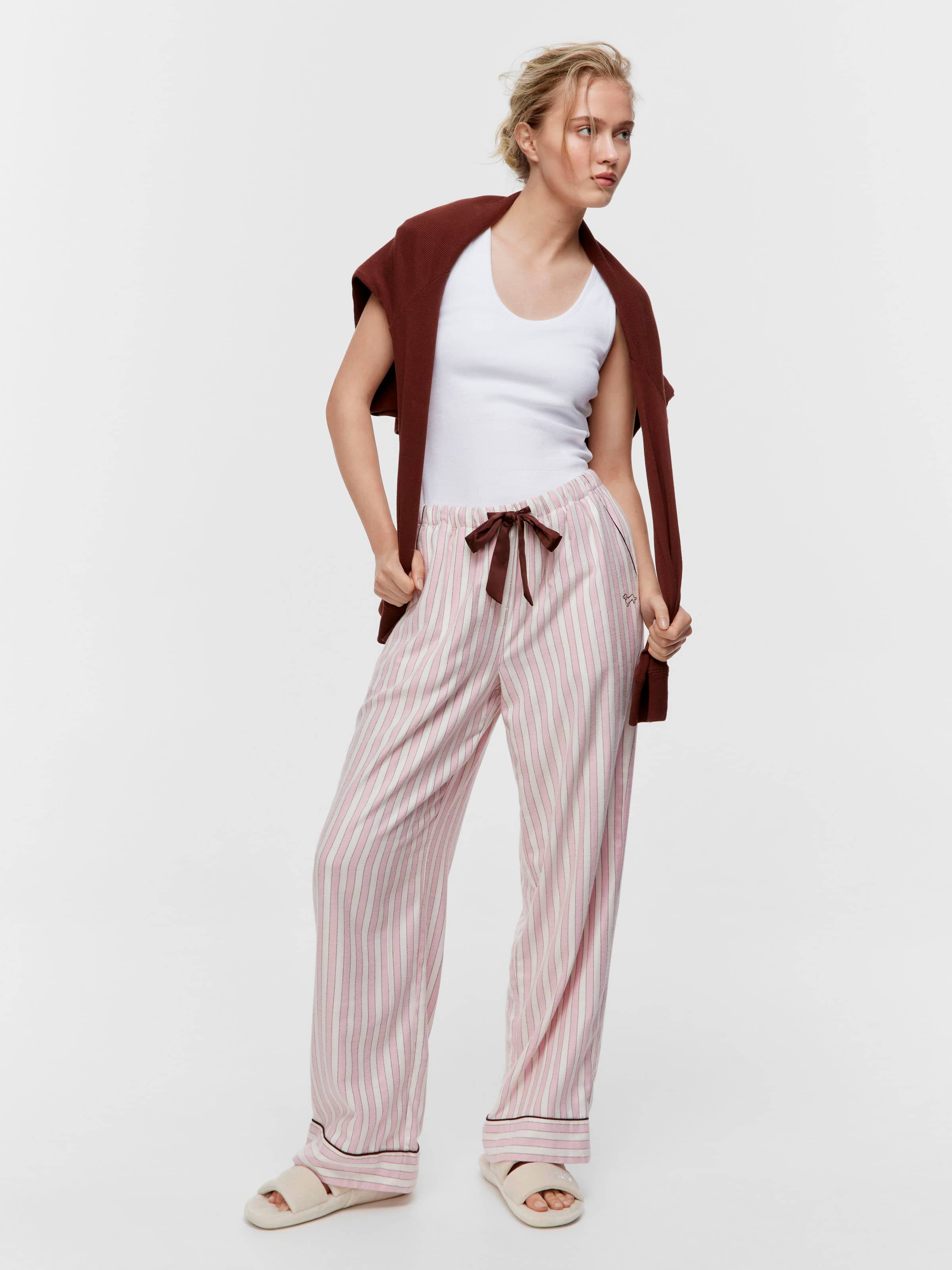 Pink Stripe Viscose Flannelette Classic Pj Pant