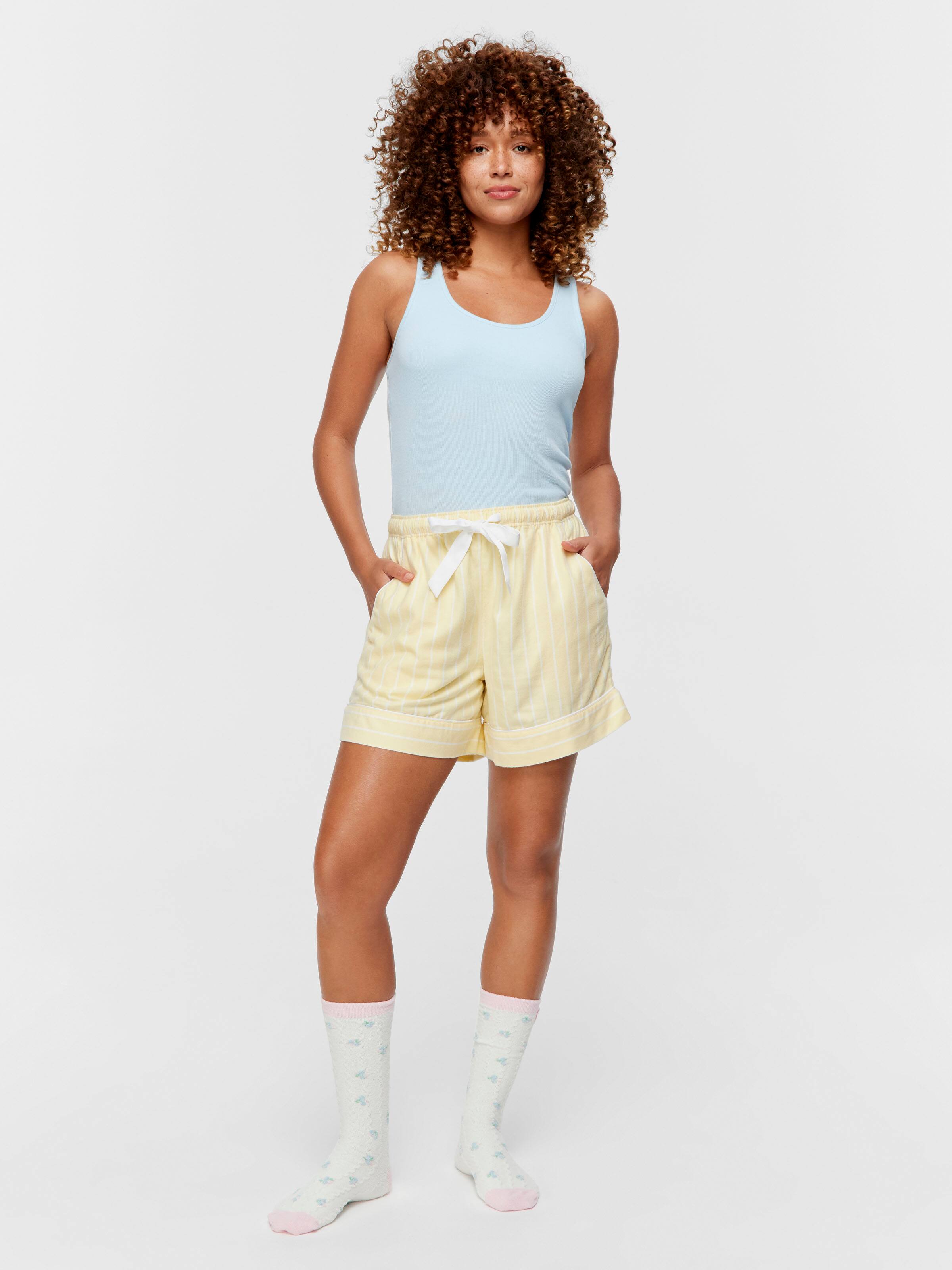 Yellow Stripe Viscose Flannelette Mid Short