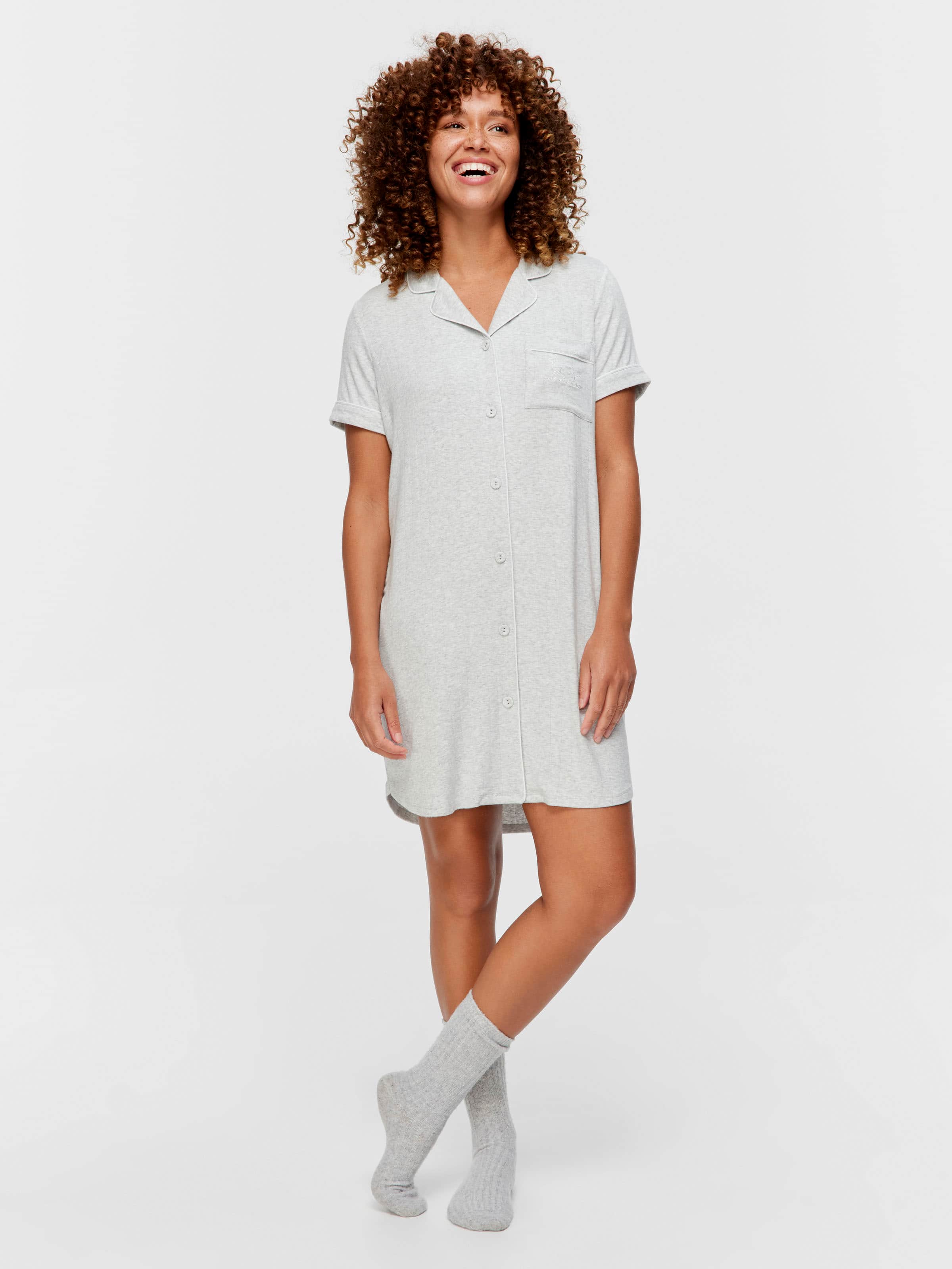 Grey Slouchy Rib Short Sleeve Nightshirt