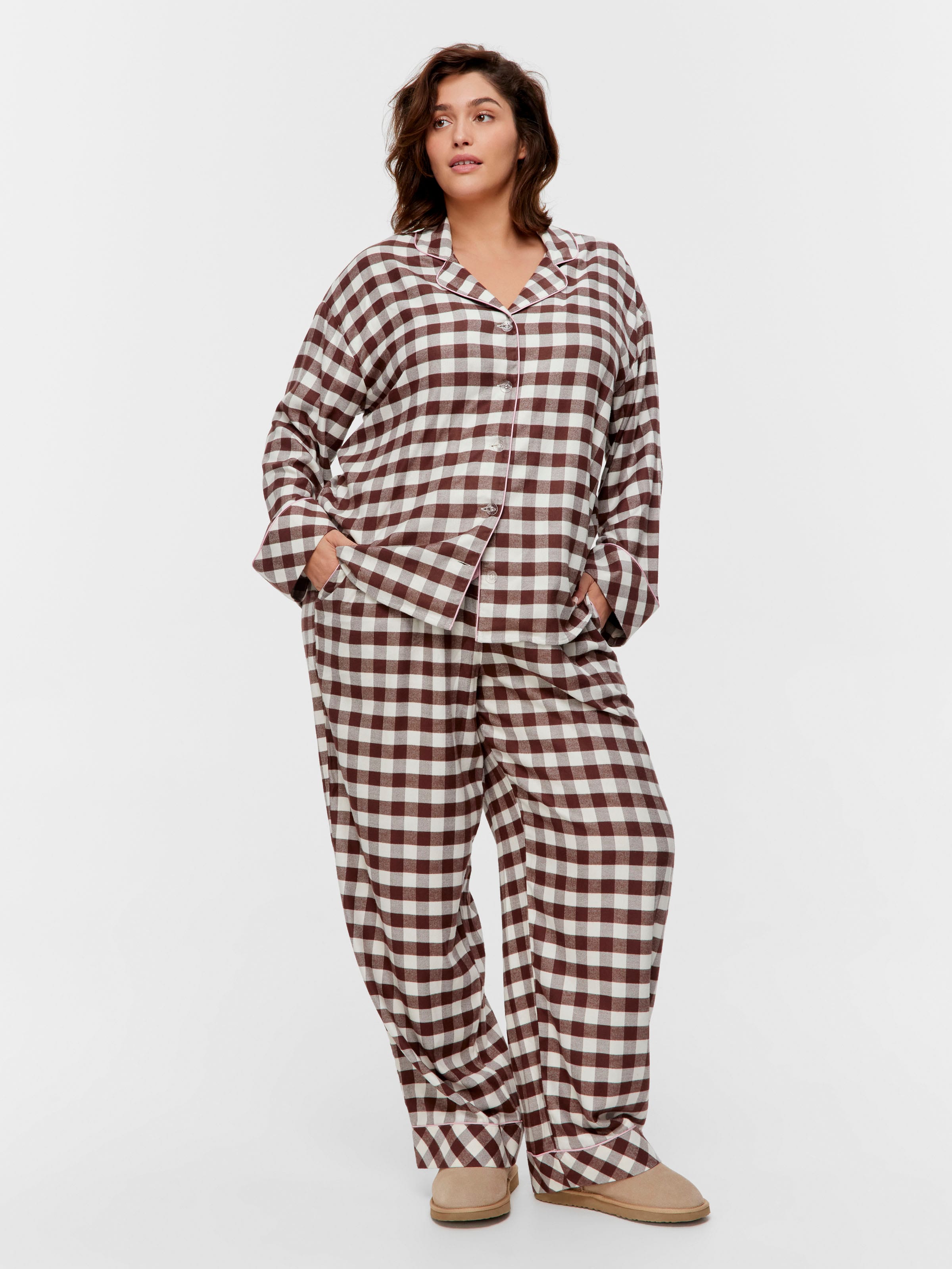 P.A. Plus Chocolate Gingham Viscose Flannelette Long Sleeve Shirt