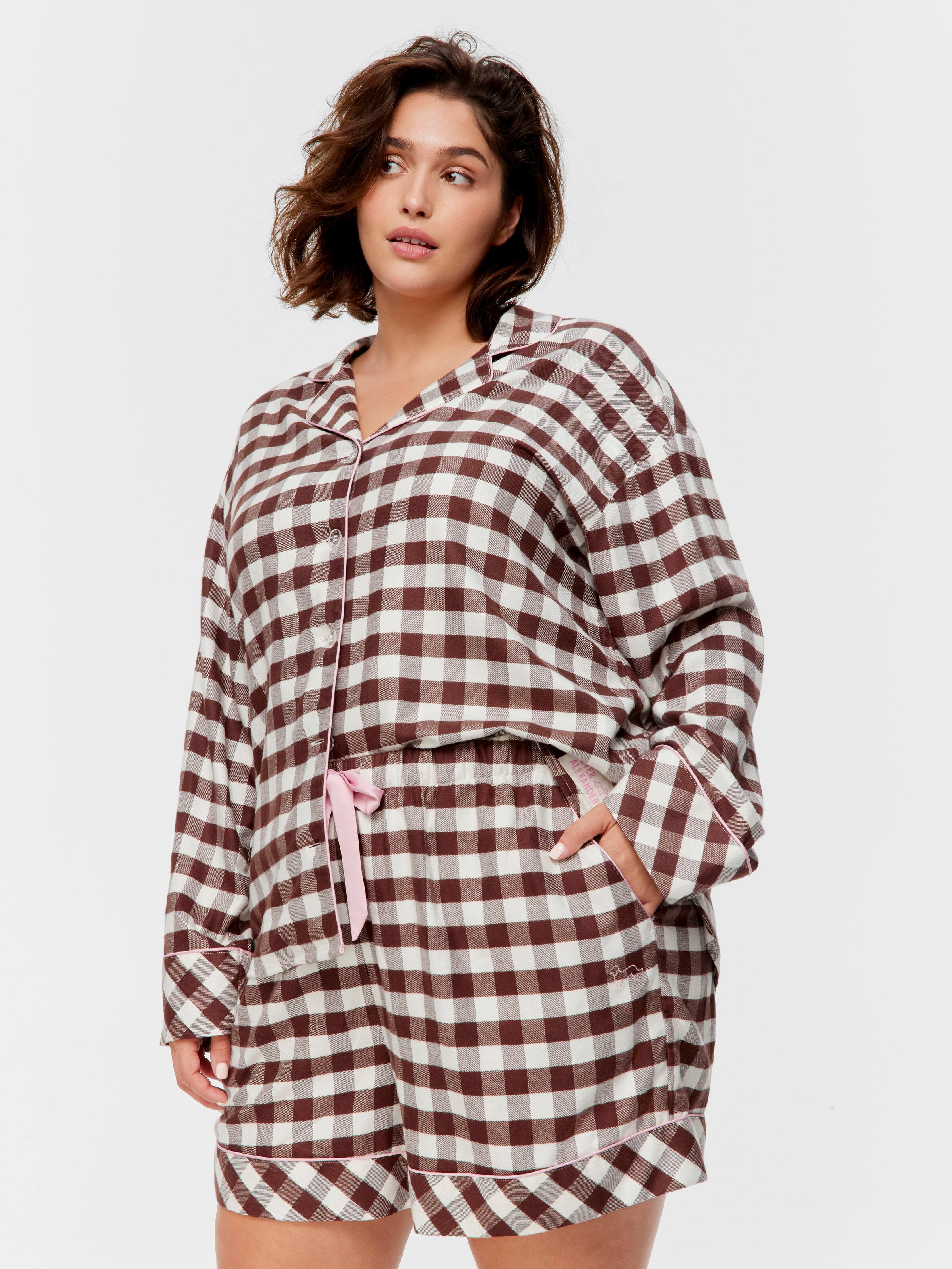 P.A. Plus Chocolate Gingham Viscose Flannelette Mid Short