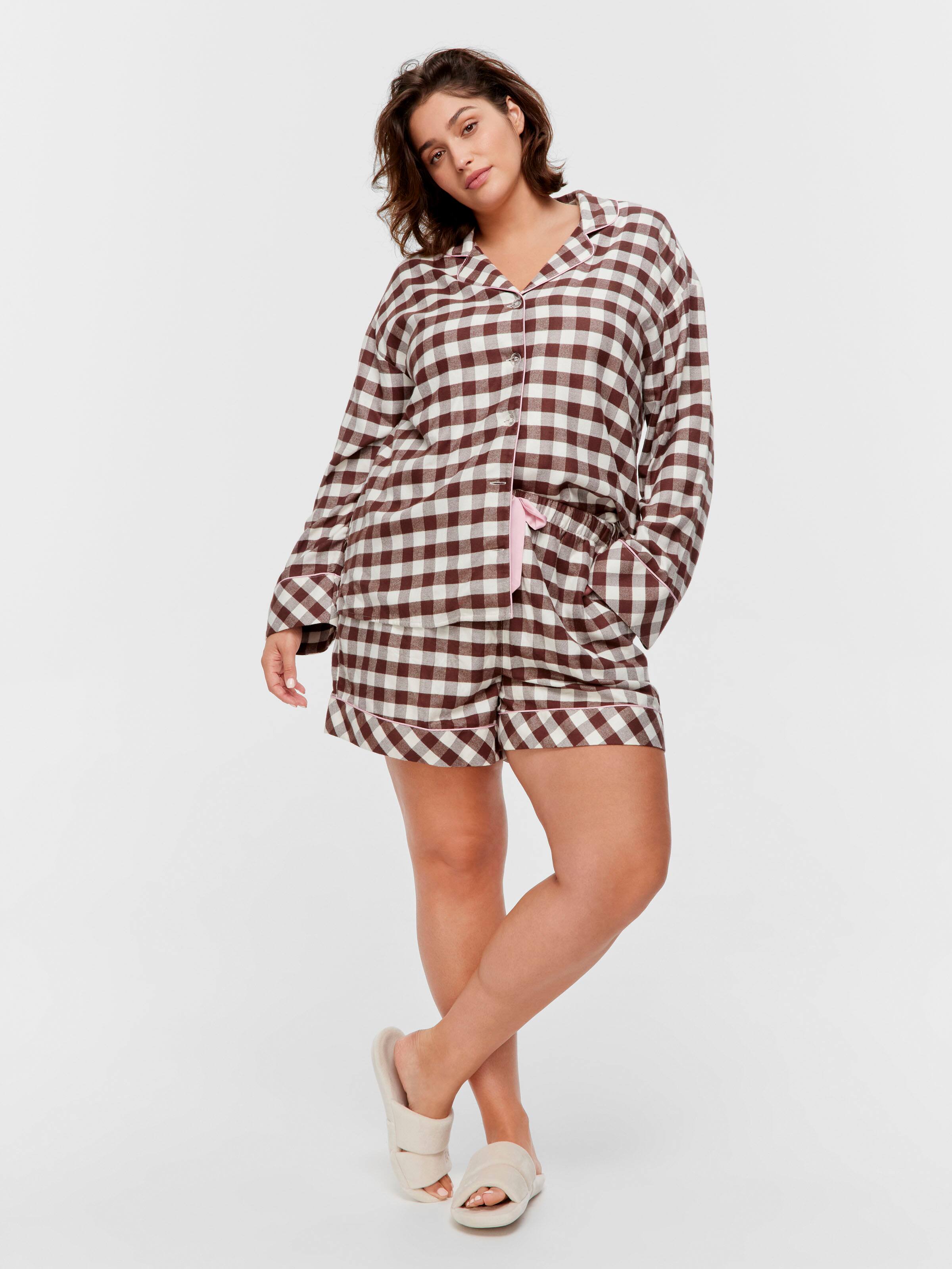P.A. Plus Chocolate Gingham Viscose Flannelette Mid Short