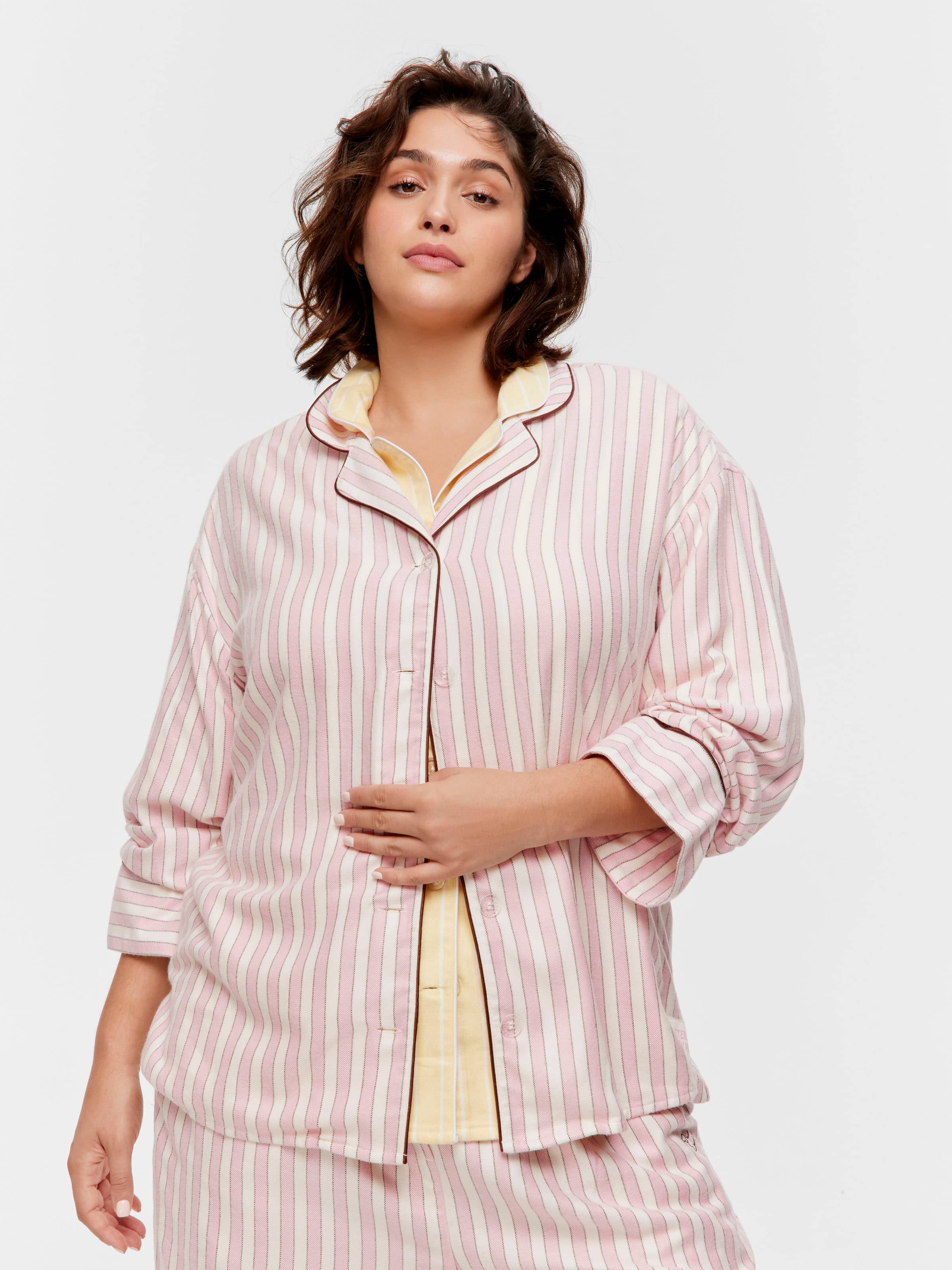 P.A. Plus Pink Stripe Viscose Flannelette Long Sleeve Shirt