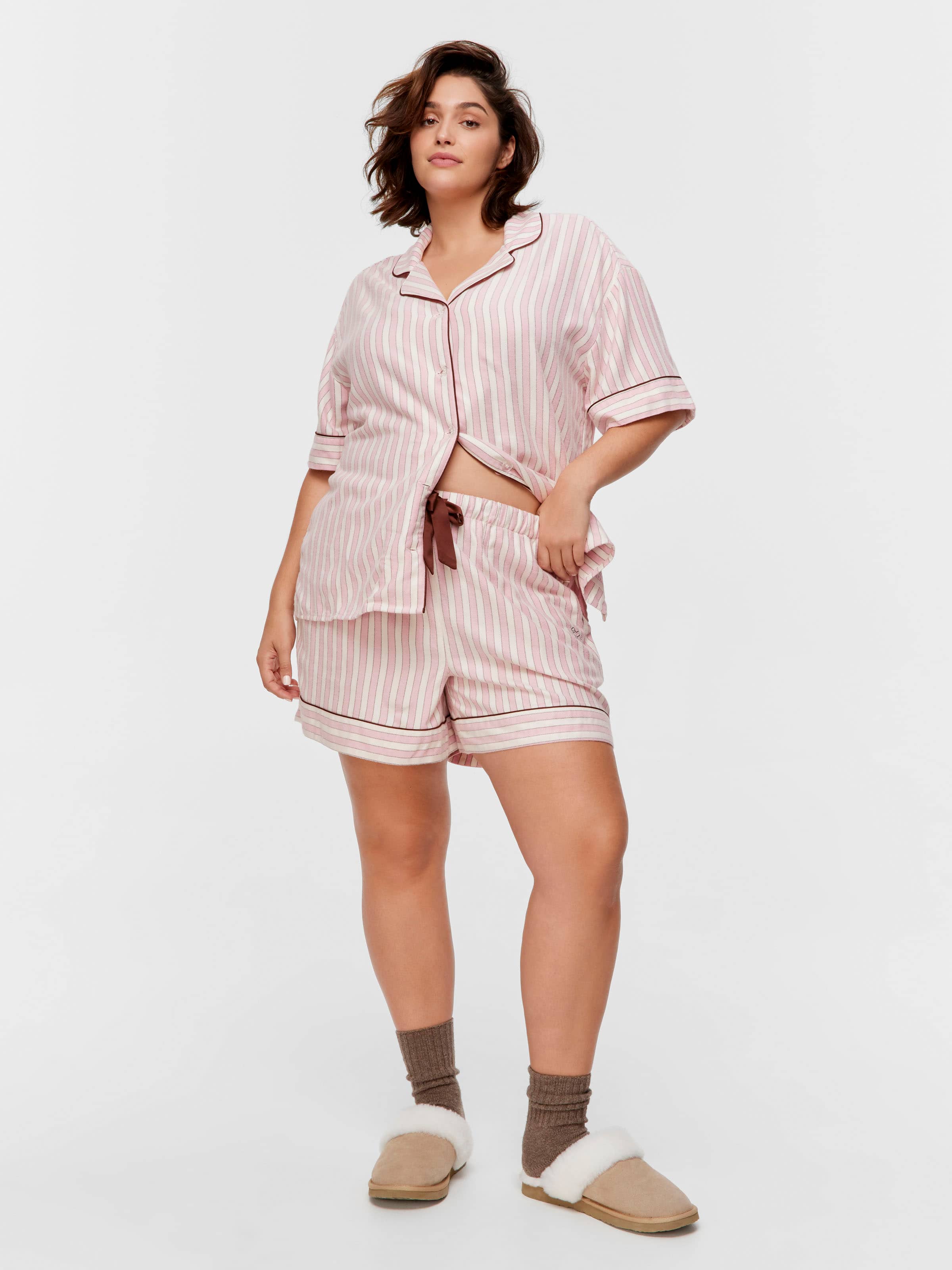 P.A. Plus Pink Stripe Viscose Flannelette Mid Short
