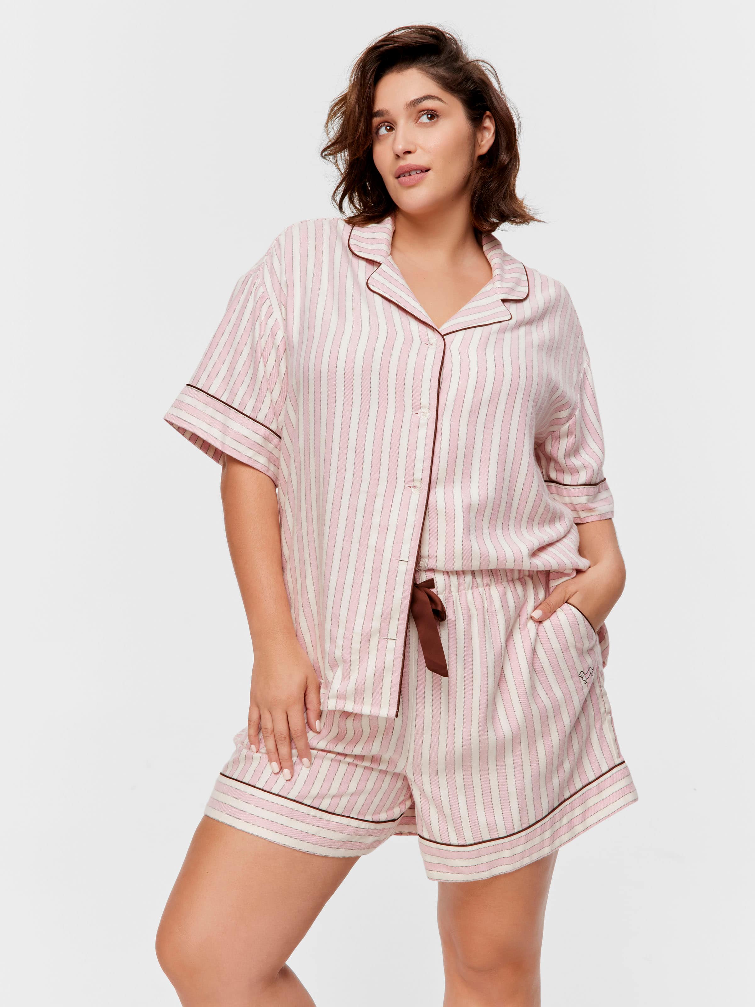 P.A. Plus Pink Stripe Viscose Flannelette Mid Short