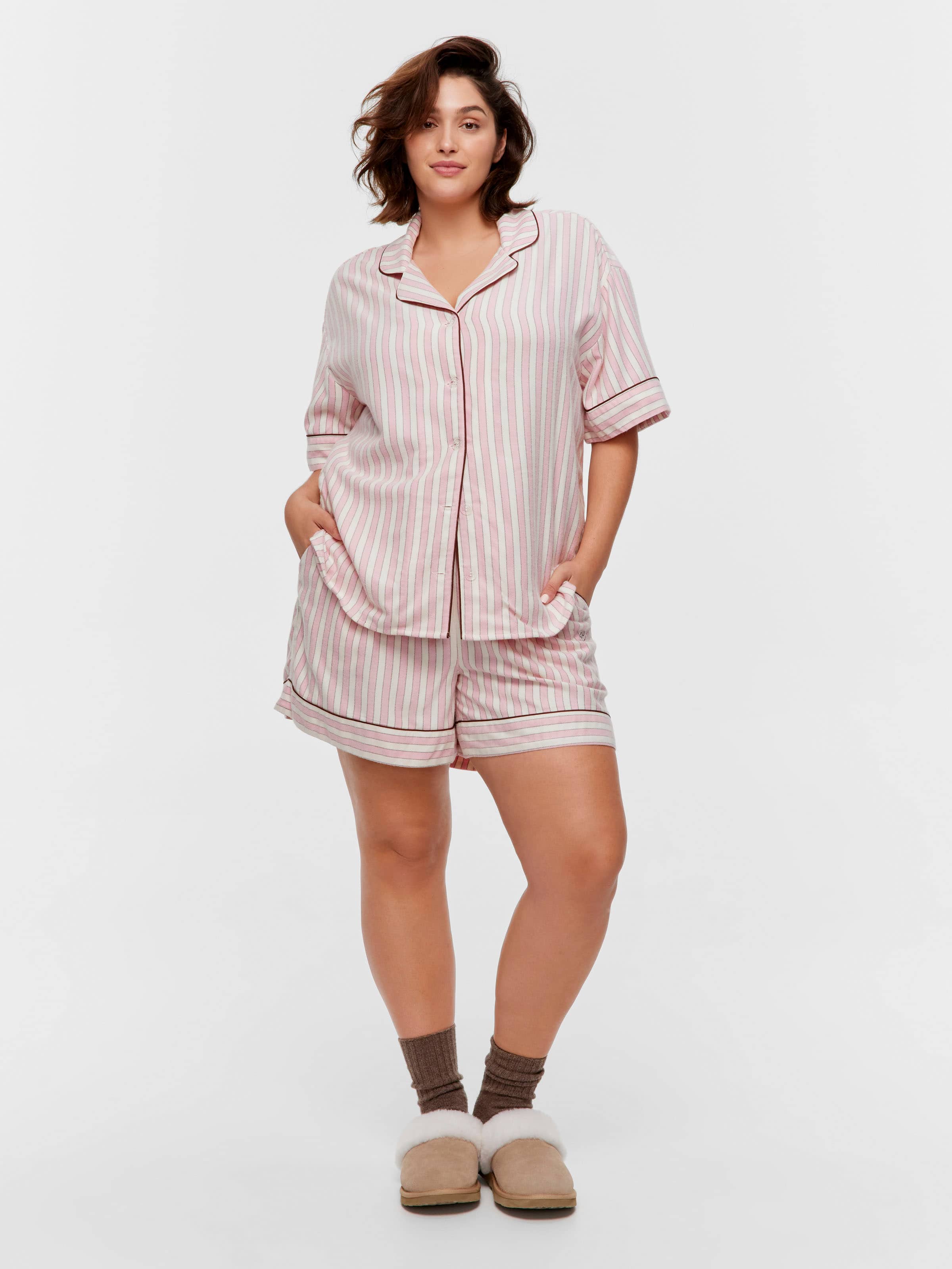 P.A. Plus Pink Stripe Viscose Flannelette Short Sleeve Shirt