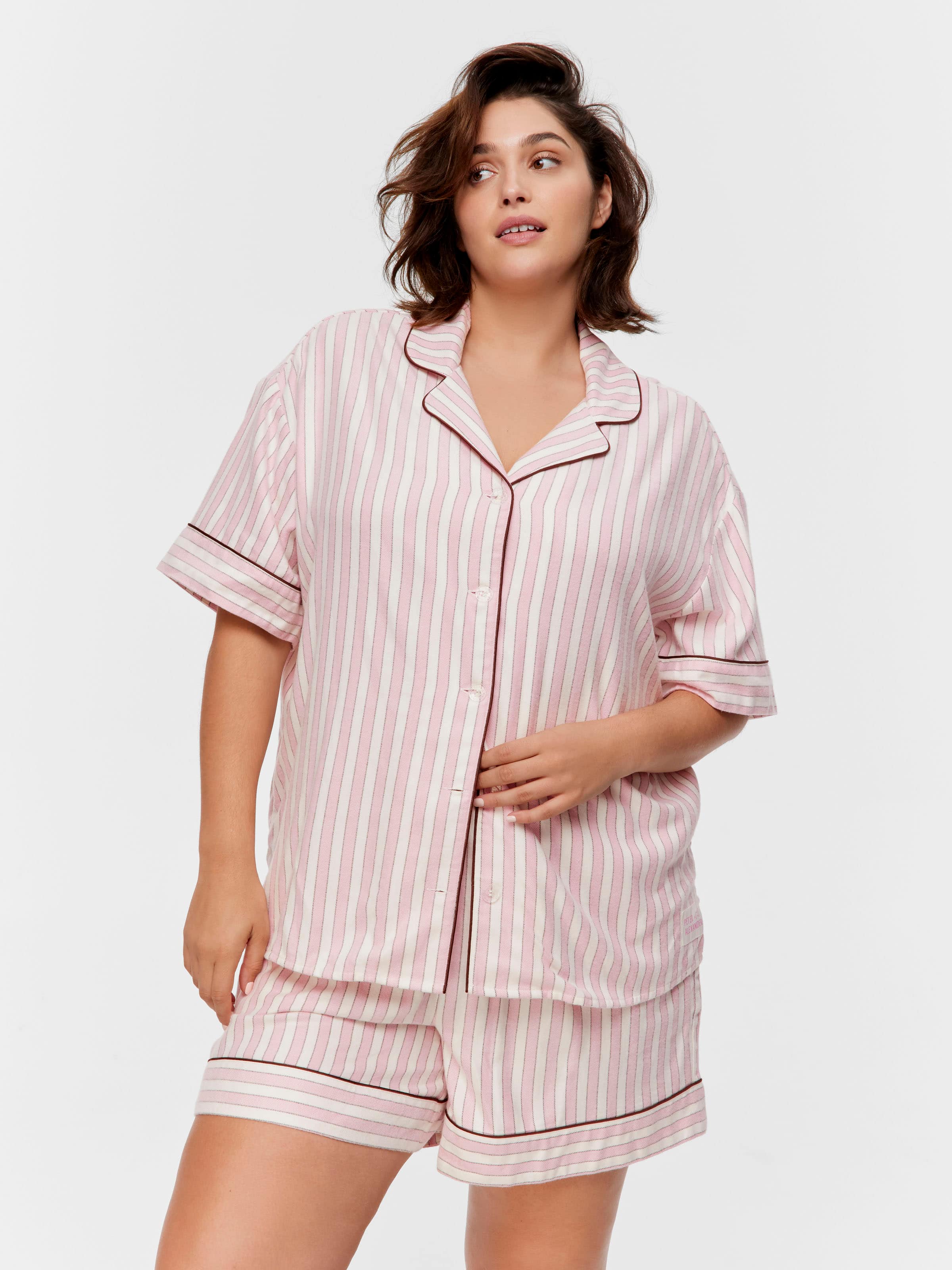 P.A. Plus Pink Stripe Viscose Flannelette Short Sleeve Shirt