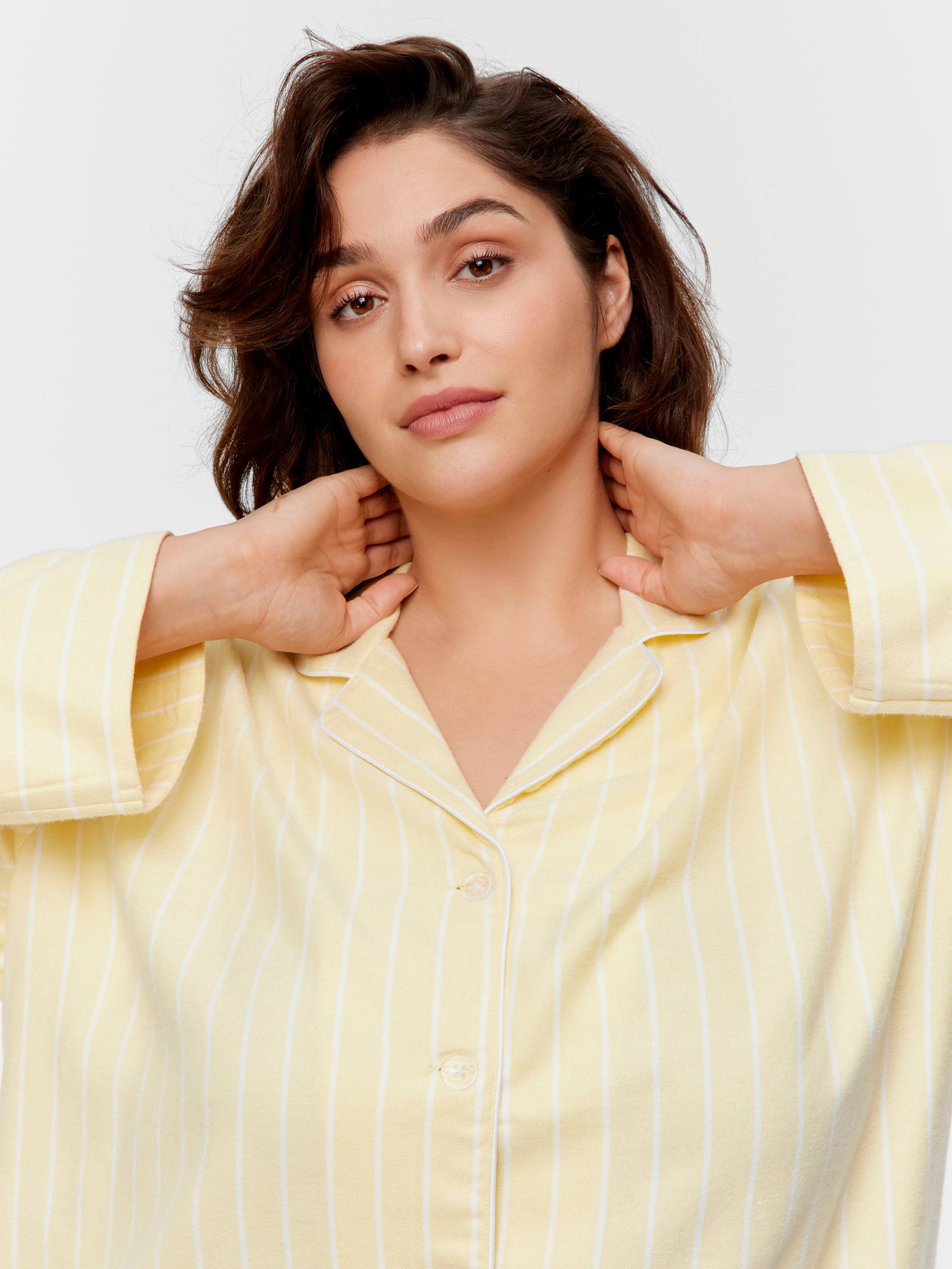 P.A. Plus Yellow Stripe Viscose Flannelette Long Sleeve Shirt