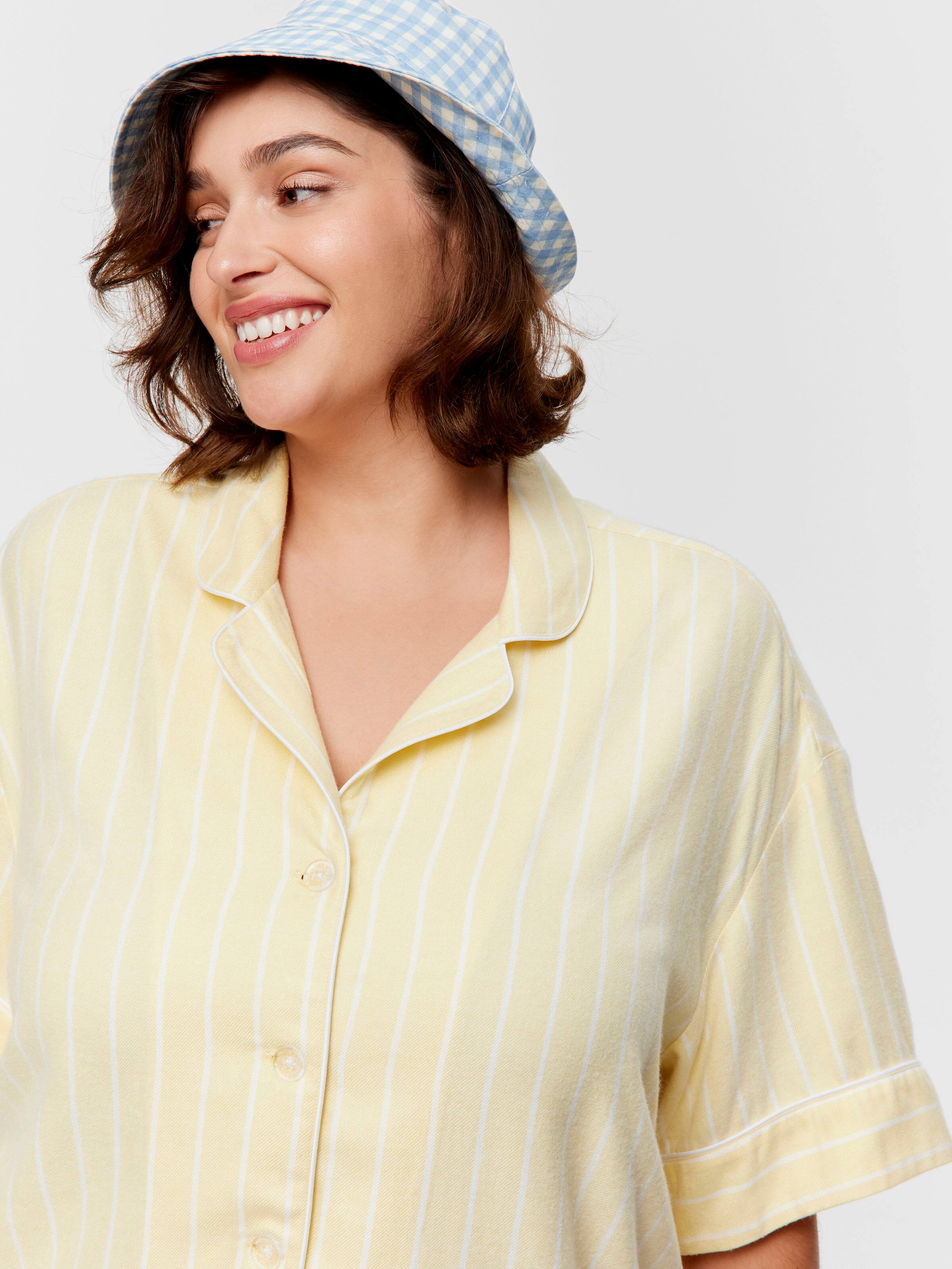 P.A. Plus Yellow Stripe Viscose Flannelette Short Sleeve Shirt