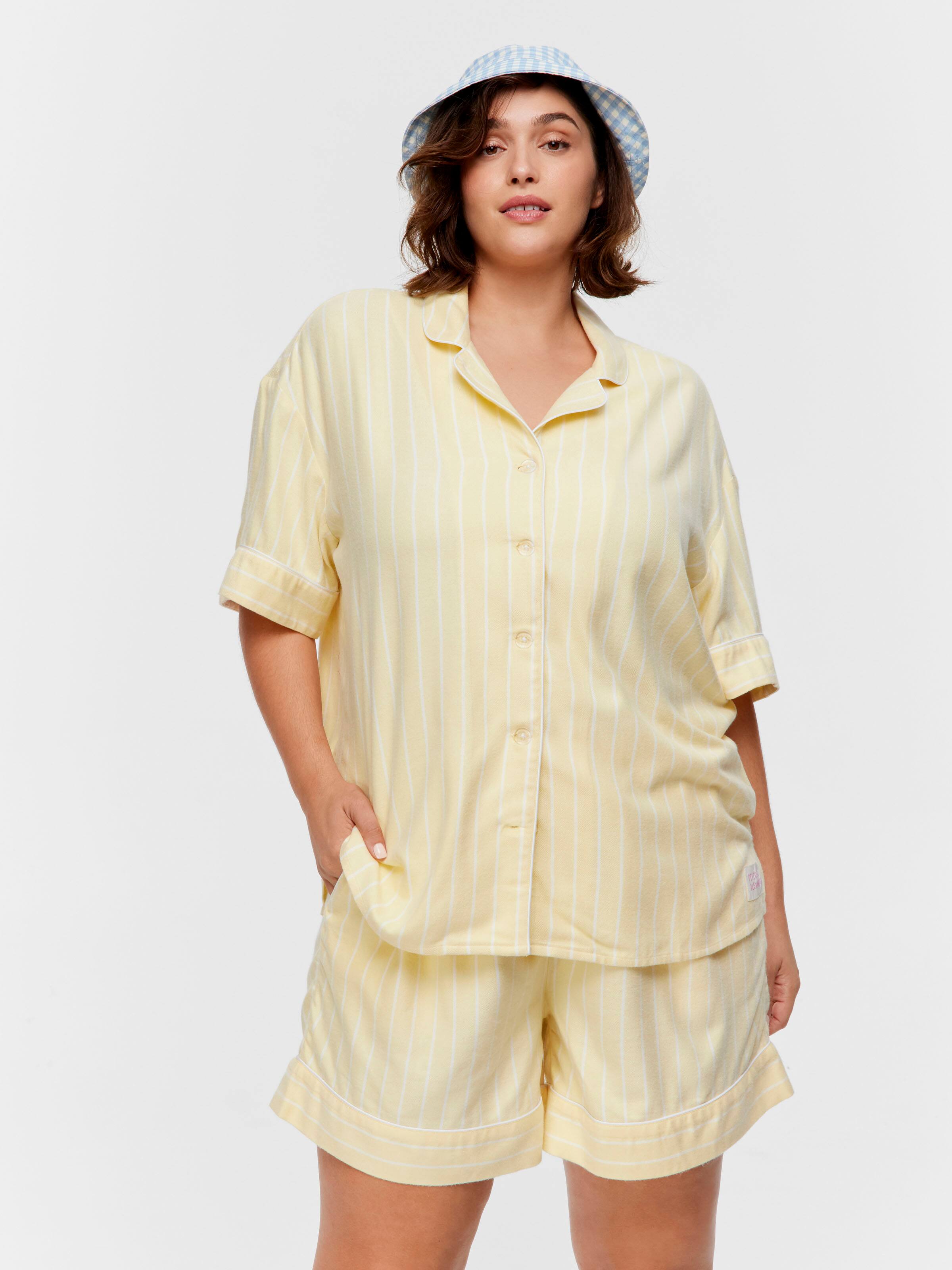 P.A. Plus Yellow Stripe Viscose Flannelette Short Sleeve Shirt
