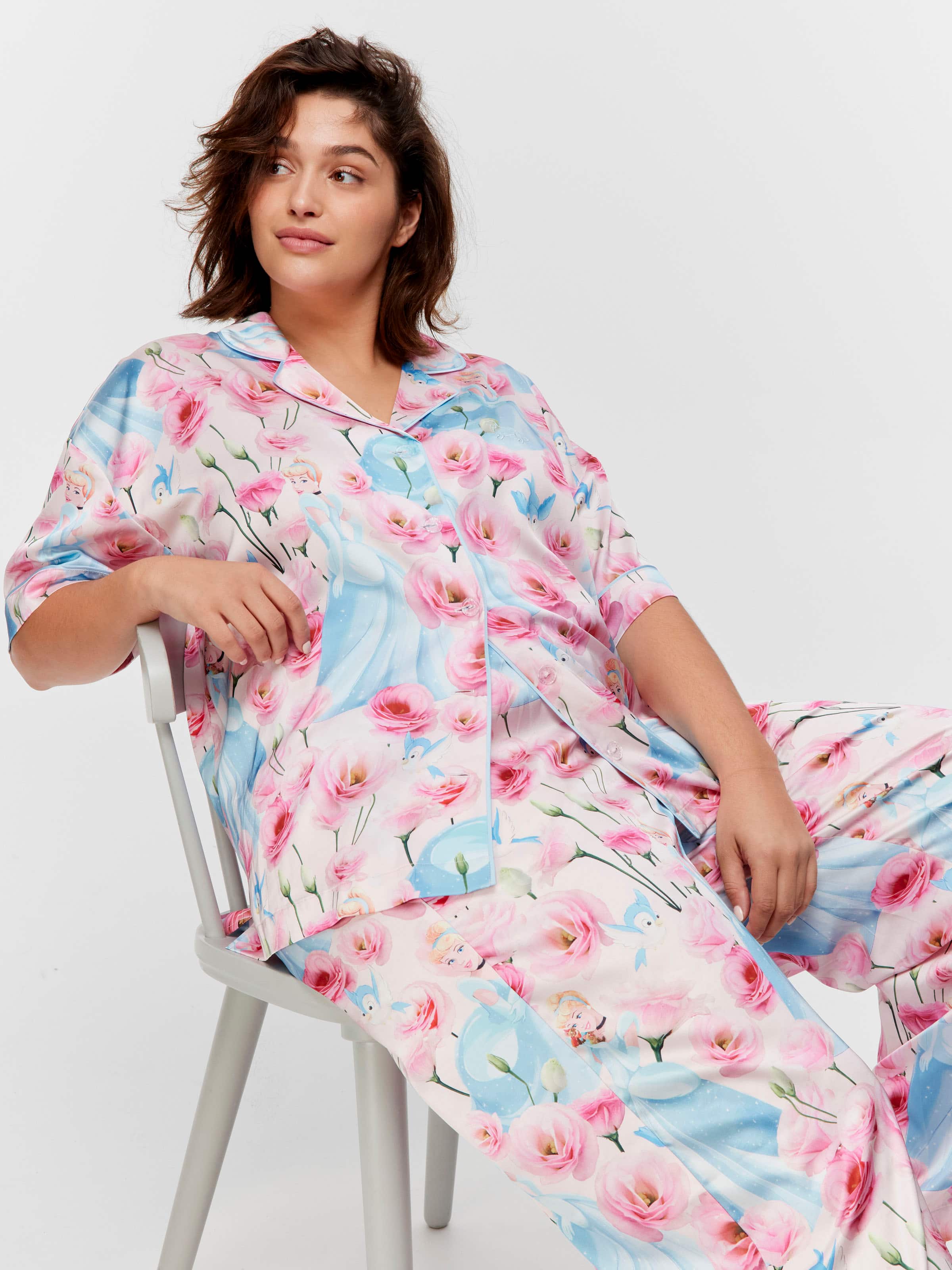 P.A. Plus Disney Cinderella Rose Satin Short Sleeve & Pant Pj Set