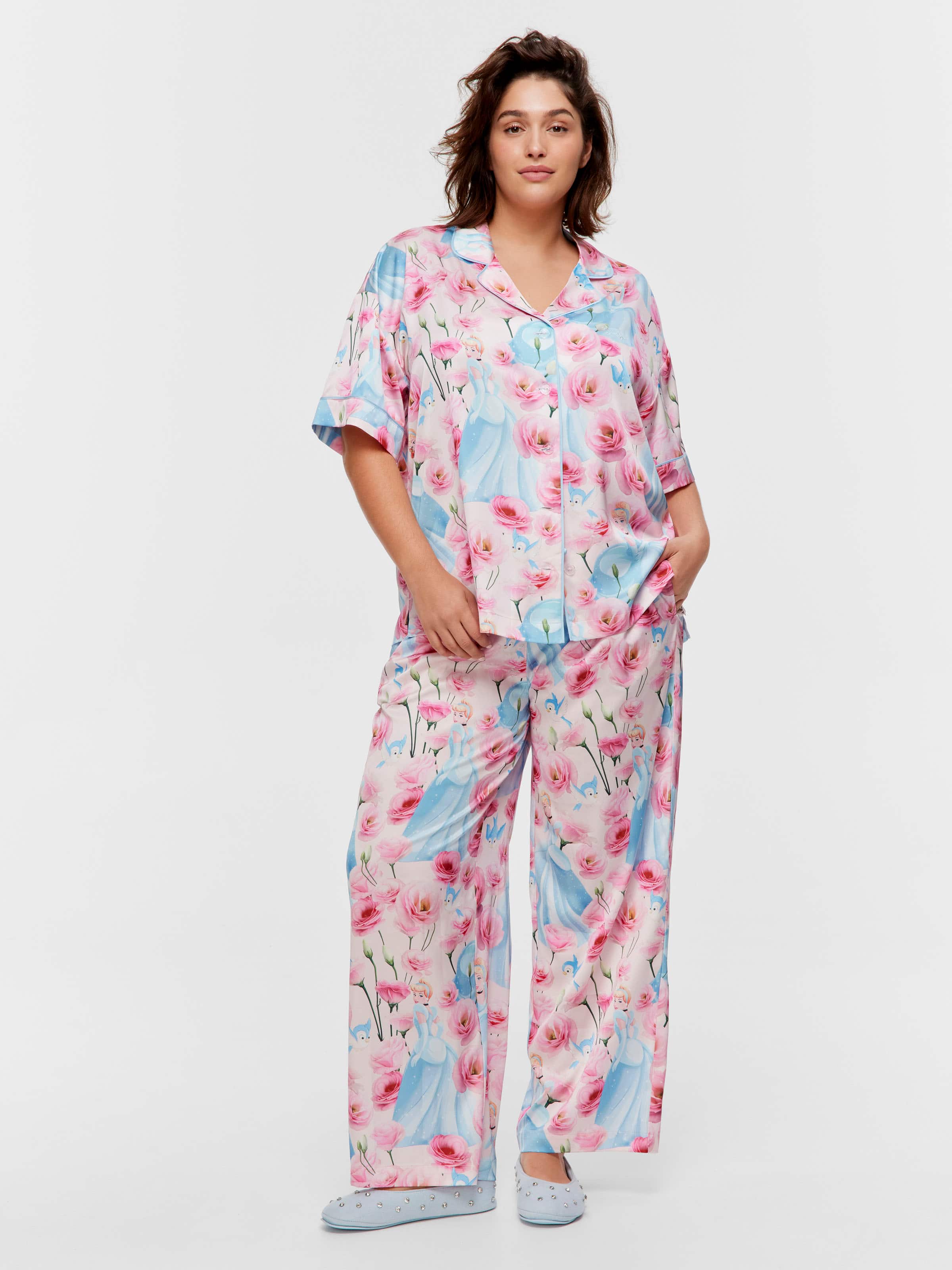 P.A. Plus Disney Cinderella Rose Satin Short Sleeve & Pant Pj Set